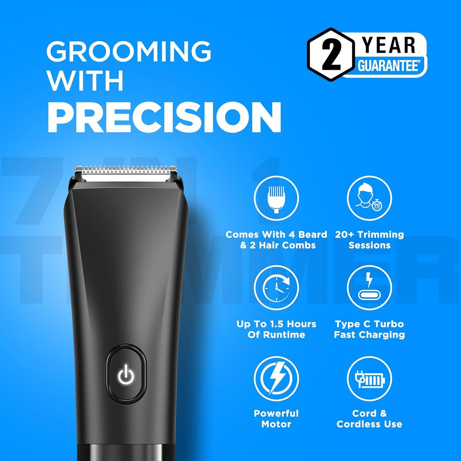 Image of HAVELLS BT4001 Beard & Hair 7 in 1 Trimmer 90 min Runtime 7 Length Settings
