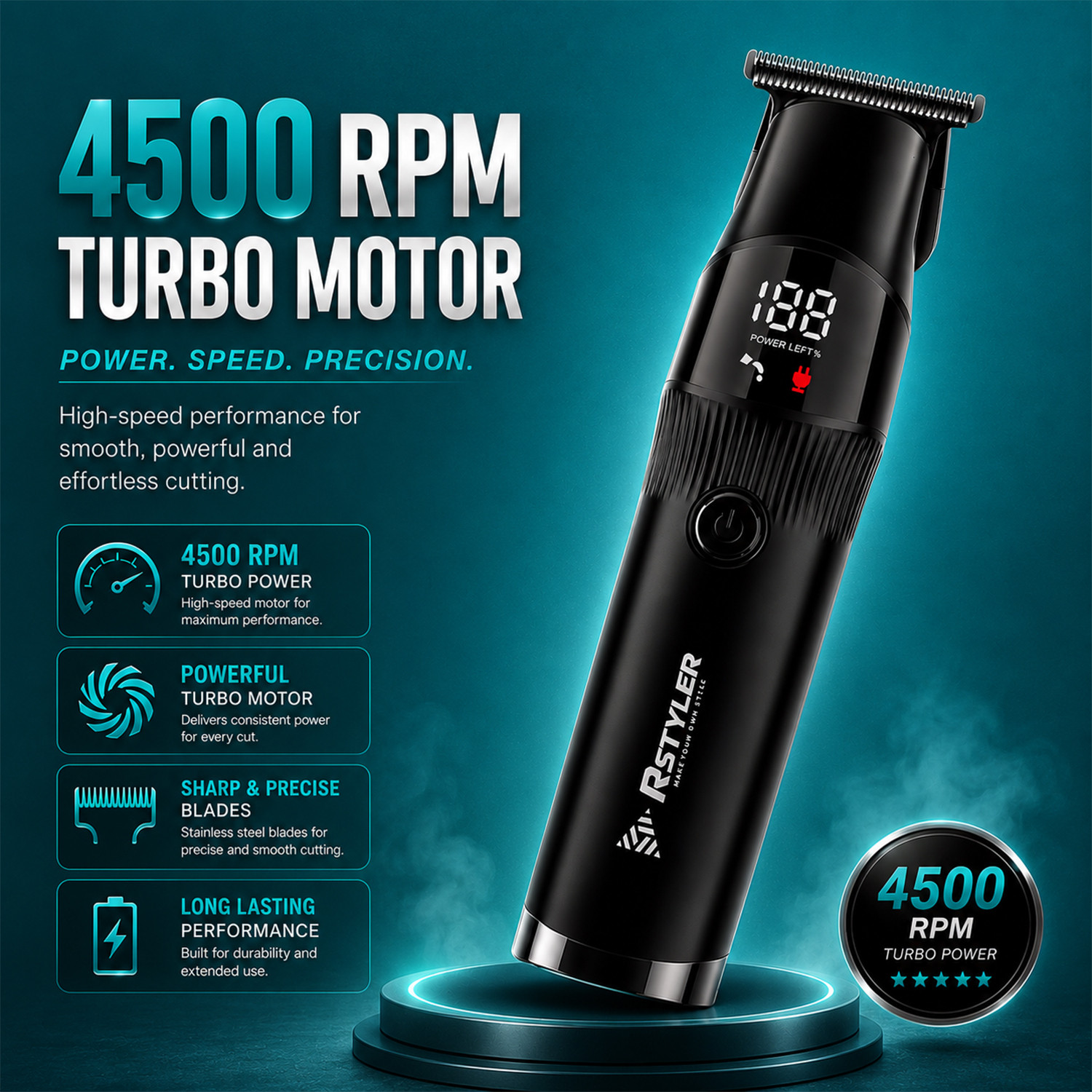 Image of MILDCARES RStyler LED Display Hair & Beard Trimmer | Turbo Speed | Ceramic + Steel Blades Fully Waterproof Trimmer 240 min Runtime 4 Length Settings