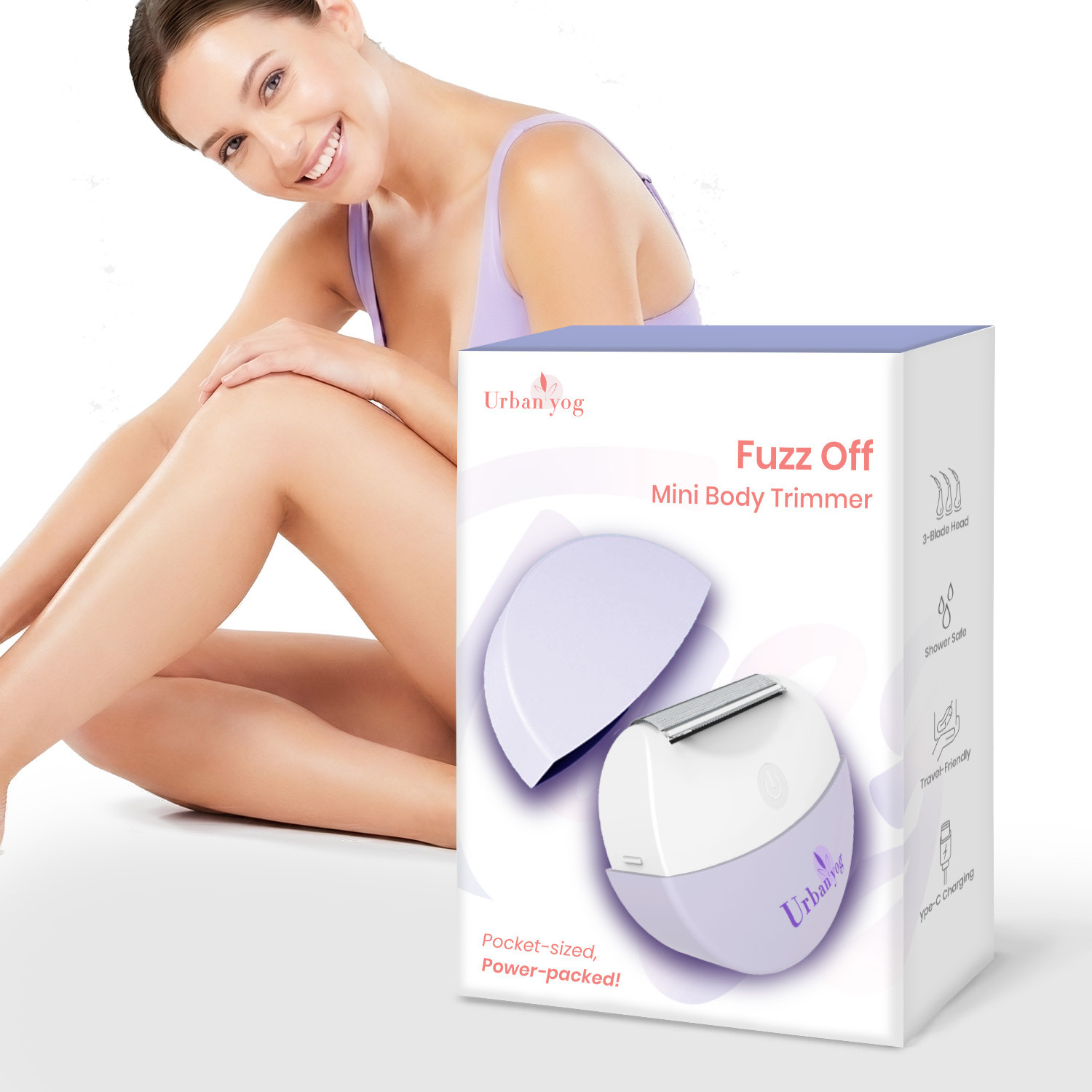 Image of URBANYOG Fuzz Off Mini Body Trimmer for Women | Painless Bikini & Body Hair Remover Fully Waterproof Trimmer 40 min Runtime 0 Length Settings