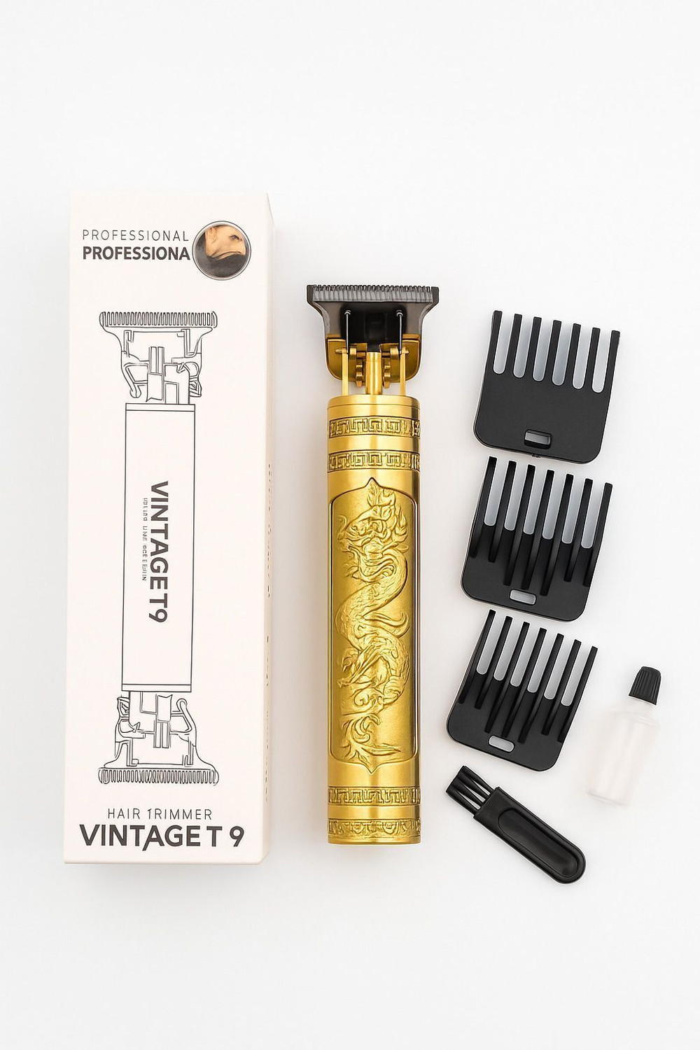 Image of vintagee T9 Professional Hair Trimmer for Men |Cordless Rechargeable Beard & Hair Clipper Trimmer 120 min Runtime 5 Length Settings (Gold)