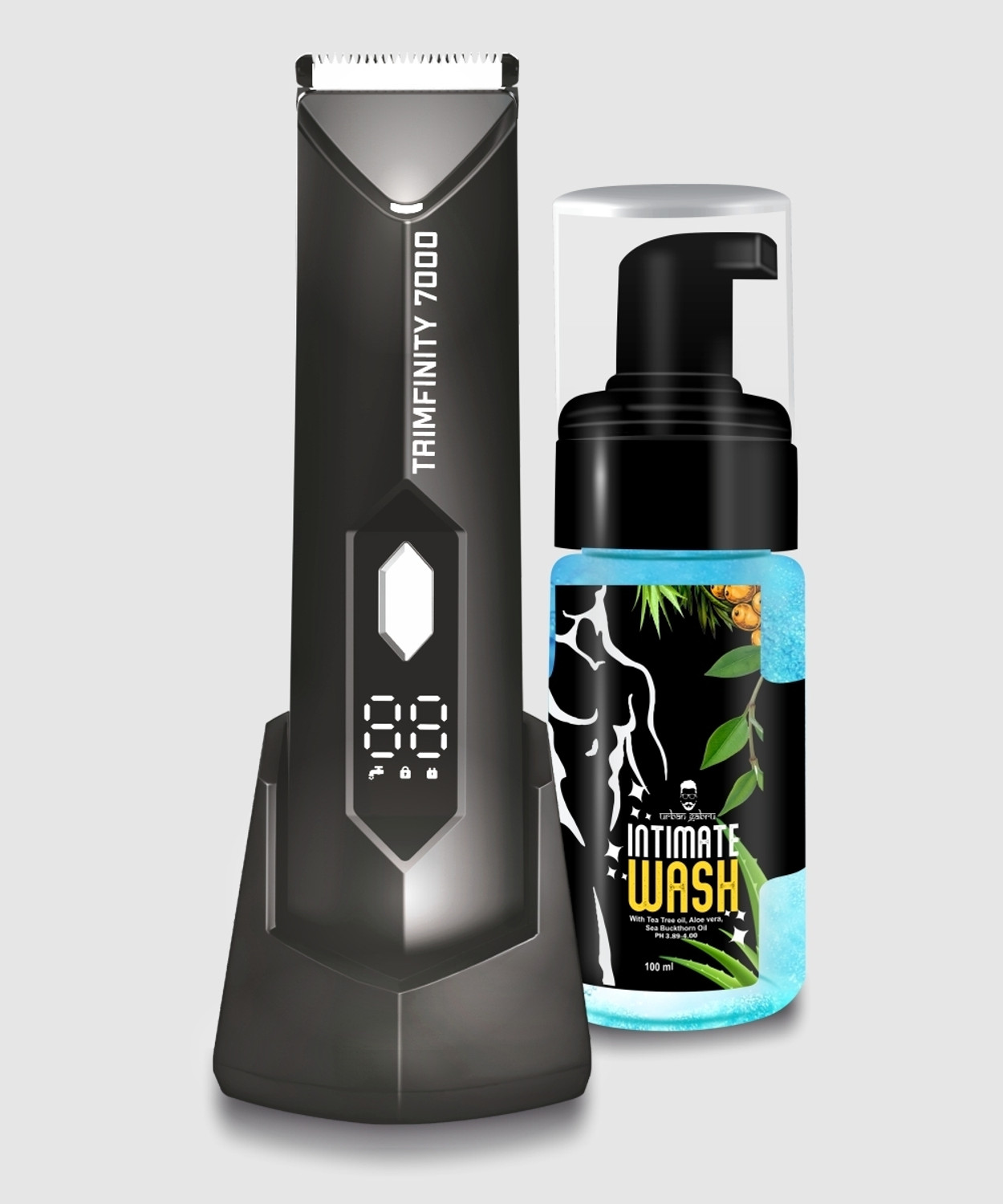 Image of urbangabru Body Hair Trimmer Men and Intimate Wash - 100 ML - Combo Men's Gromming Body Groomer 90 min Runtime 4 Length Settings