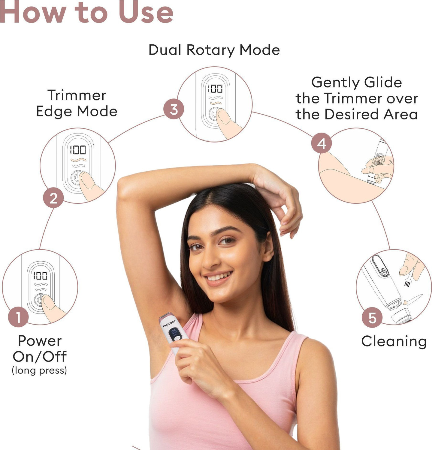 Image of PROTOUCH Women trimmer Fully Waterproof Body Groomer 90 min Runtime 5 Length Settings