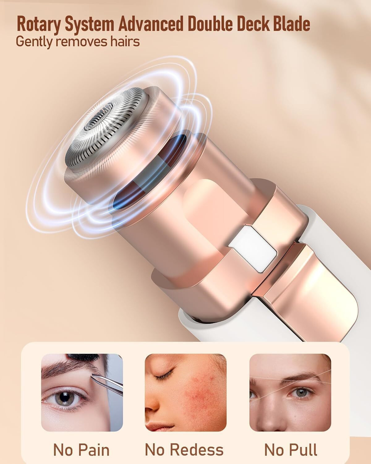 Image of Yiveko Facial Hair Removal Machine | Eyebrow Trimmer | 1 Year Warranty | 2 In 1 Trimmer 60 min Runtime 2 Length Settings (Rose Gold)