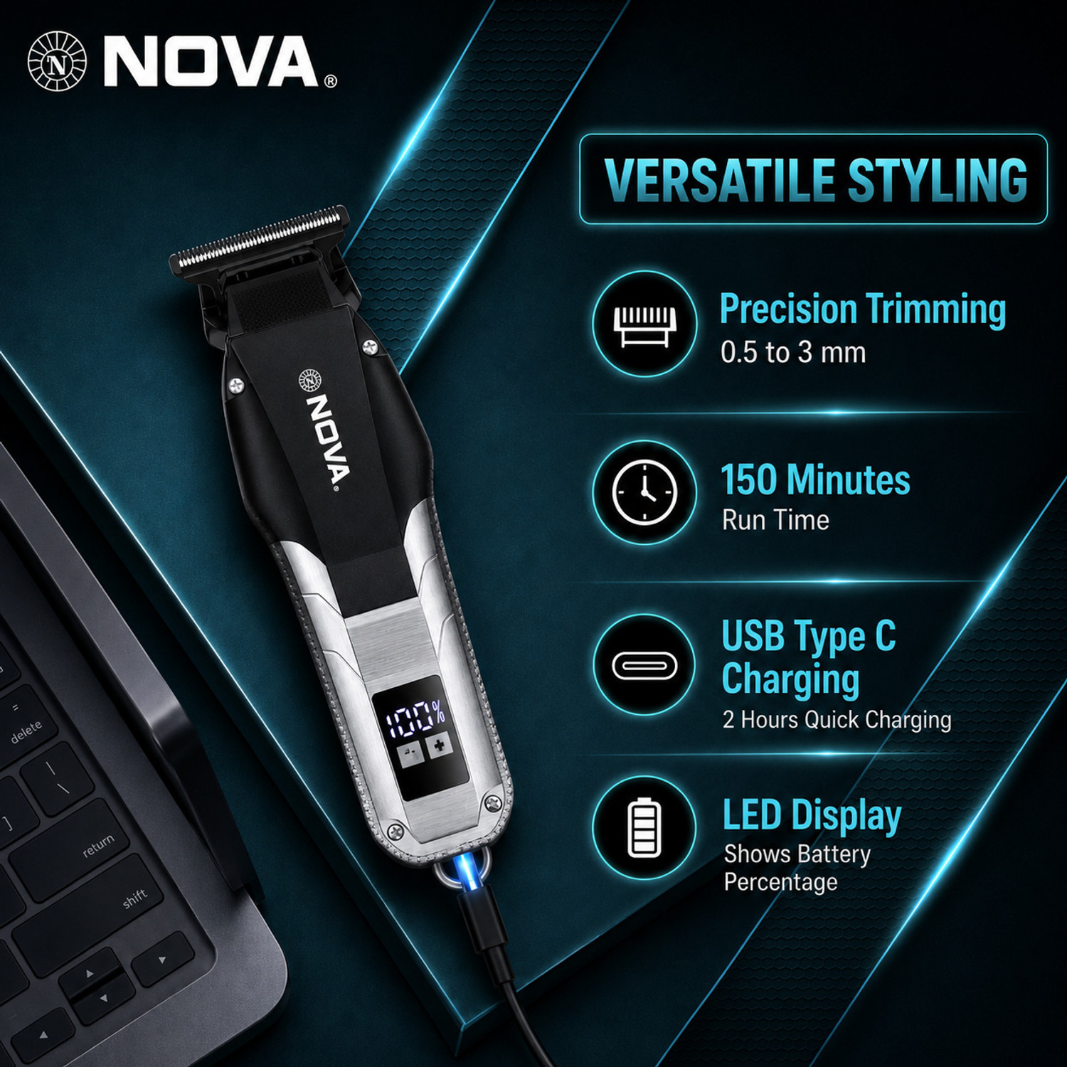 Image of NOVA NHT 1112 S Digital Display Trimmer 150 min Runtime 5 Length Settings