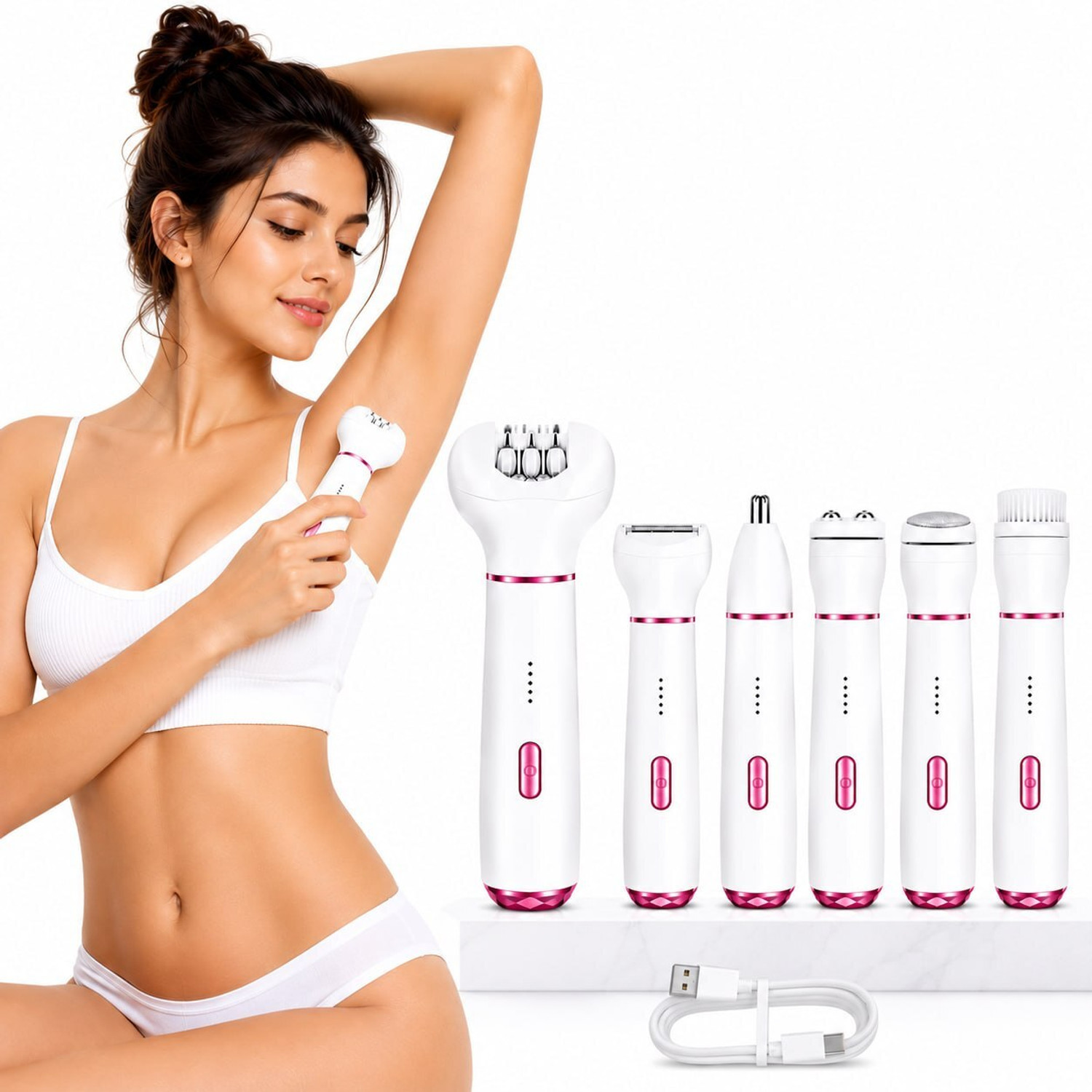 Image of HVG TRADERS 6-in-1 women's grooming kit Fully Waterproof Body Groomer 60 min Runtime 6 Length Settings