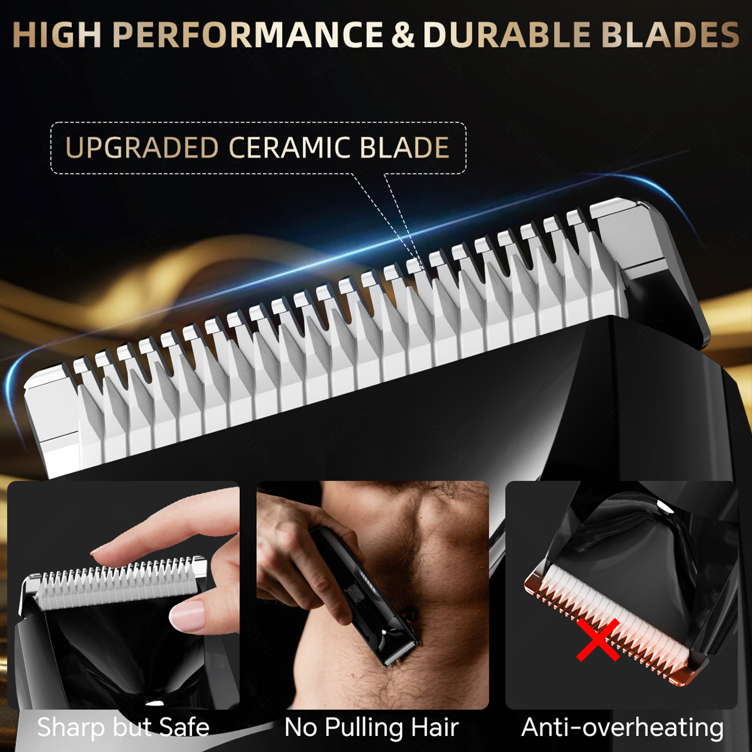 Image of Enchen Spark 3 Trimmer Kit with 4 Guide Combs,Beard&Hair&Body,Type-C Charging Fully Waterproof Trimmer 120 min Runtime 4 Length Settings