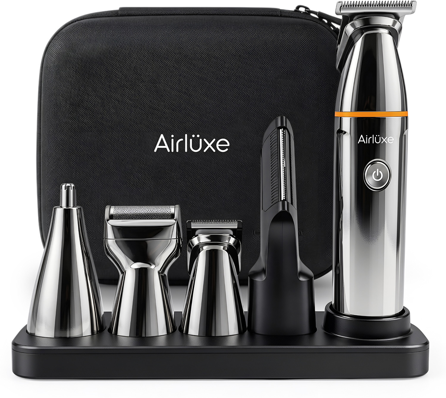 Image of AIRLUXE GroomMaster 12 in 1 Full Body Trimmer Set For Men Magnetic Heads Fast Charging Fully Waterproof Grooming Kit 90 min Runtime 3 Length Settings