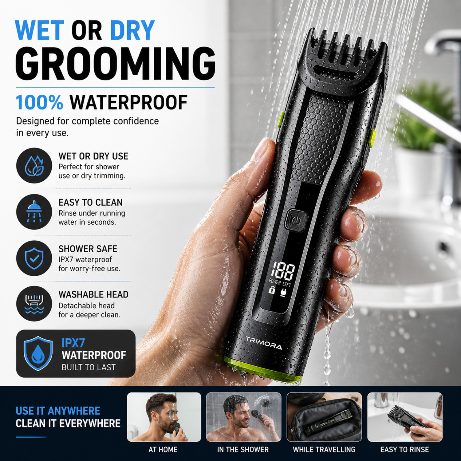 Image of TRIMORA 2IN1 SmartOne T1200D Fully Waterproof Trimmer 180 min Runtime 20 Length Settings