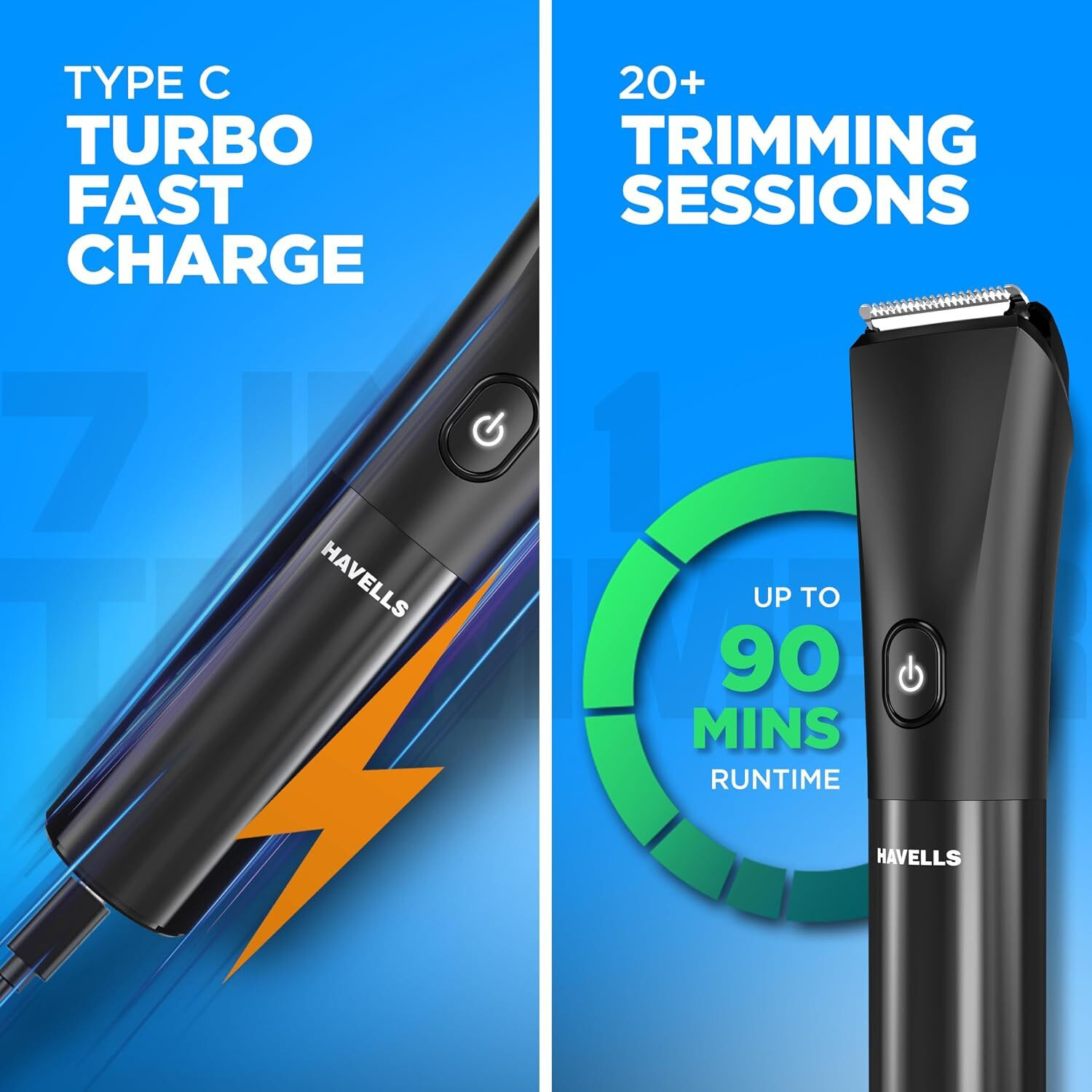 Image of HAVELLS BT4001 Beard & Hair 7 in 1 Trimmer 90 min Runtime 7 Length Settings
