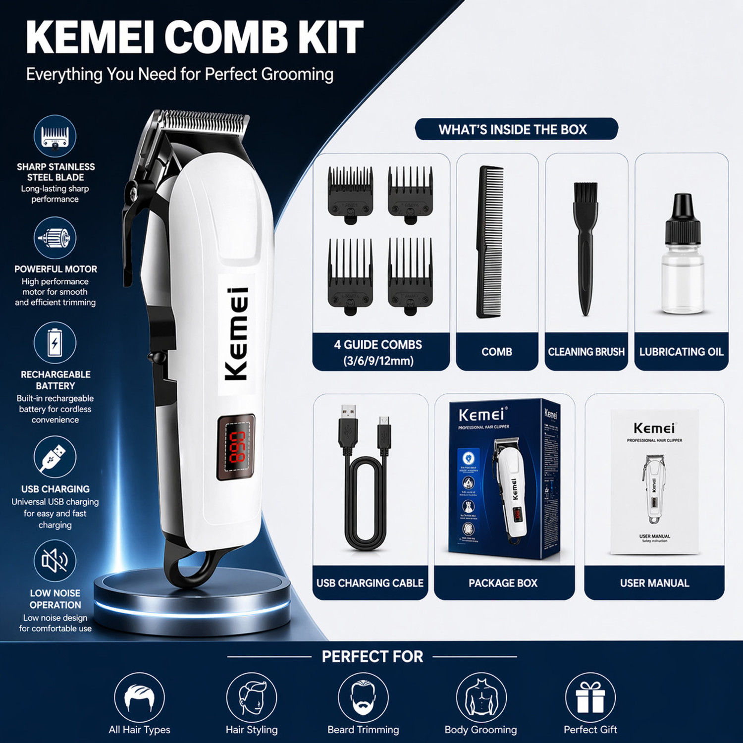 Image of SDMS Cordless Rechargeable Hair Trimmer for Men Trimmer 60 min Runtime 4 Length Settings