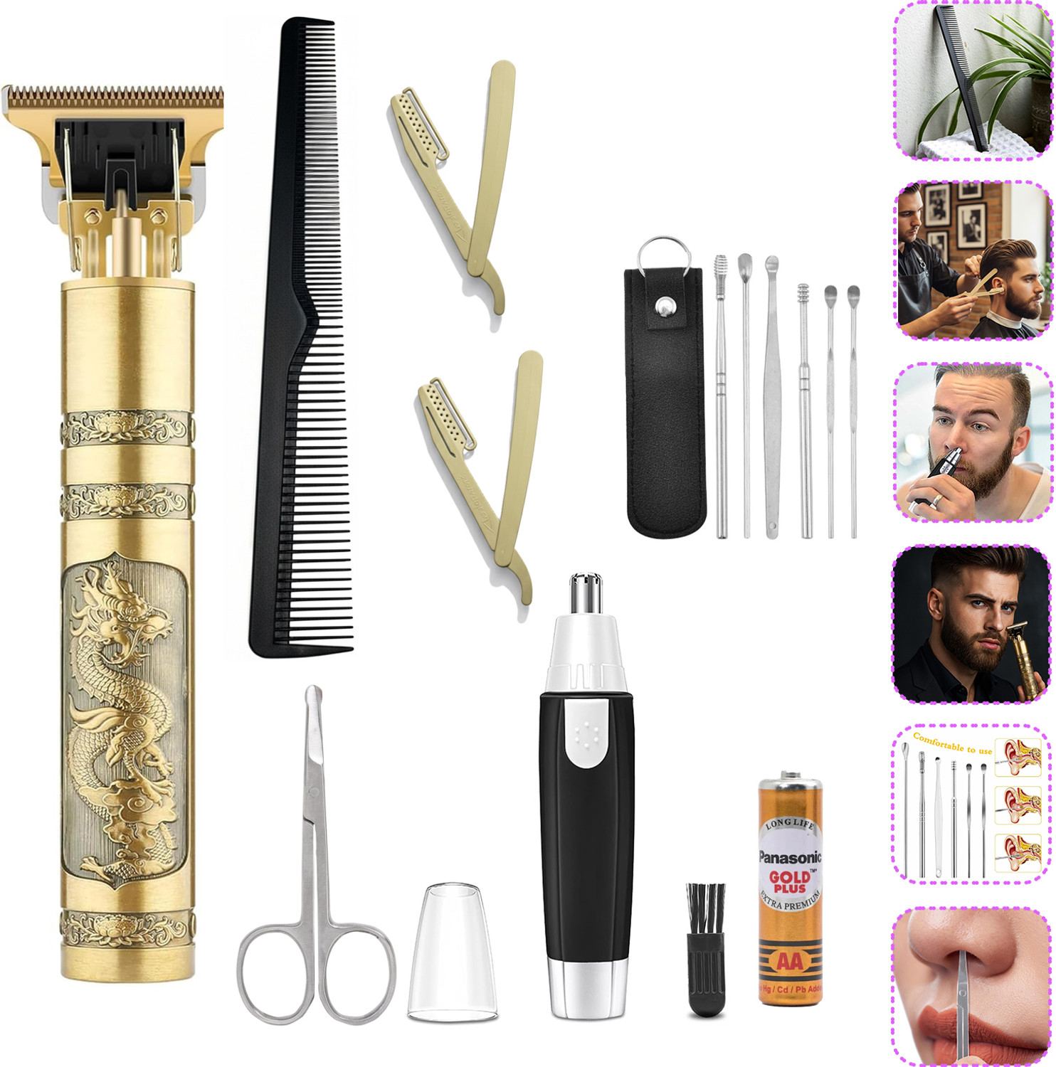 Image of Virth Men's Ear Kit With Nose Scissor & Hair Brush & 2 Pcs Hair Razor & Beard & Nose Trimmer 120 min Runtime 0 Length Settings (Multicolor)