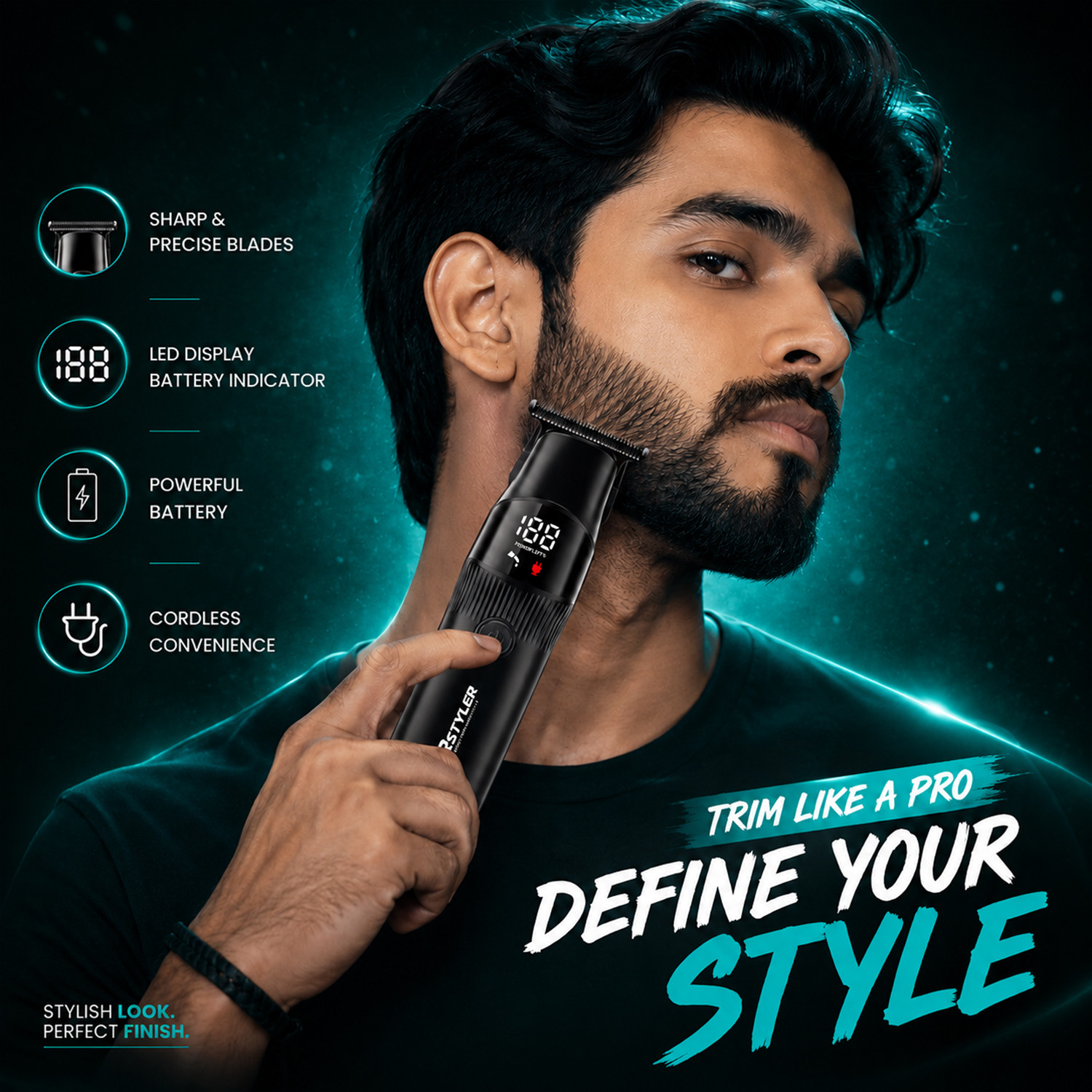 Image of MILDCARES RStyler LED Display Hair & Beard Trimmer | Turbo Speed | Ceramic + Steel Blades Fully Waterproof Trimmer 240 min Runtime 4 Length Settings
