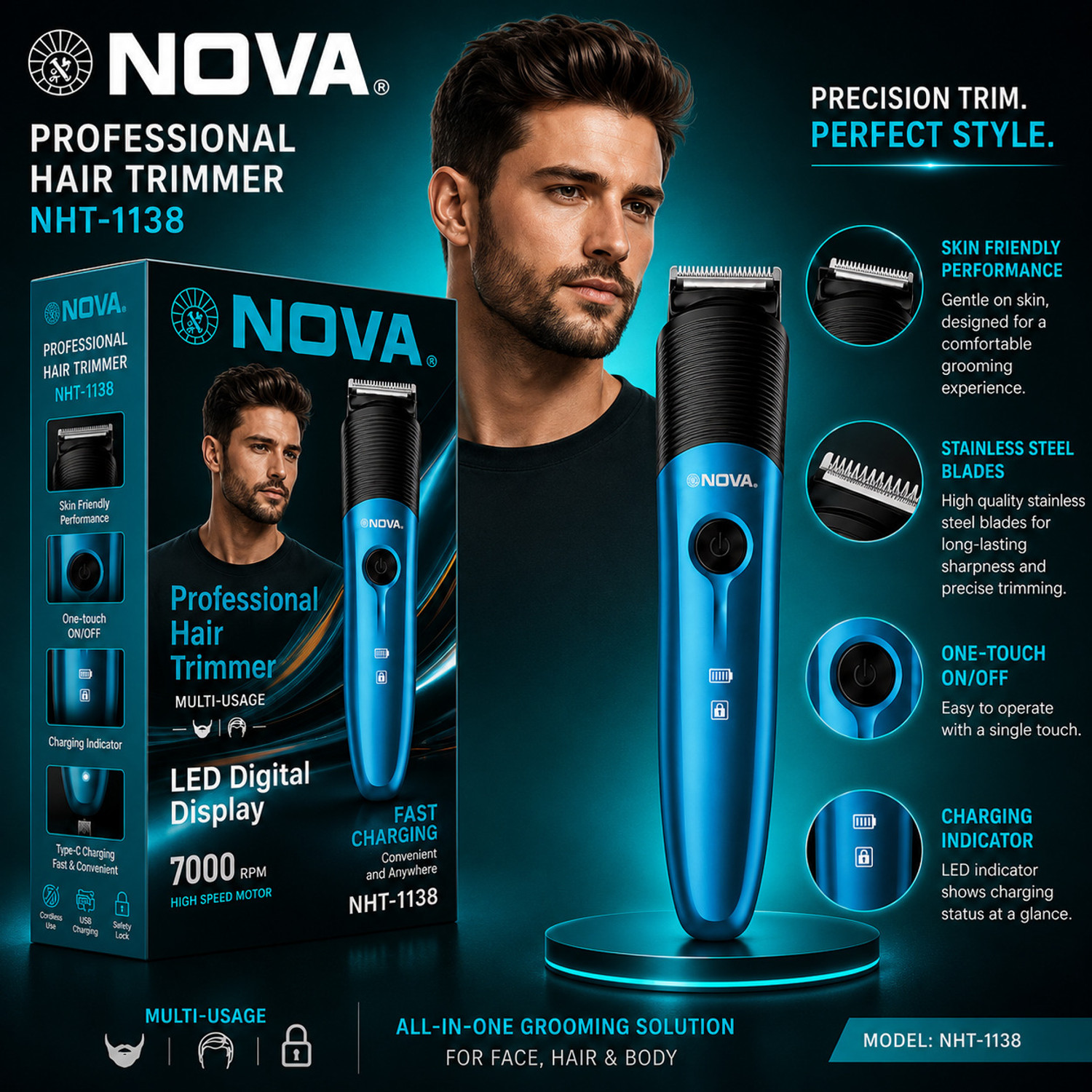 Image of NOVA NHT 1138 Trimmer 100 min Runtime 9 Length Settings