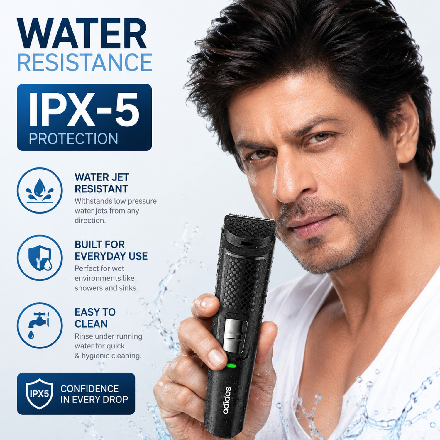 Image of adidas Beard Trimmer for Men Fully Waterproof Trimmer 120 min Runtime 9 Length Settings