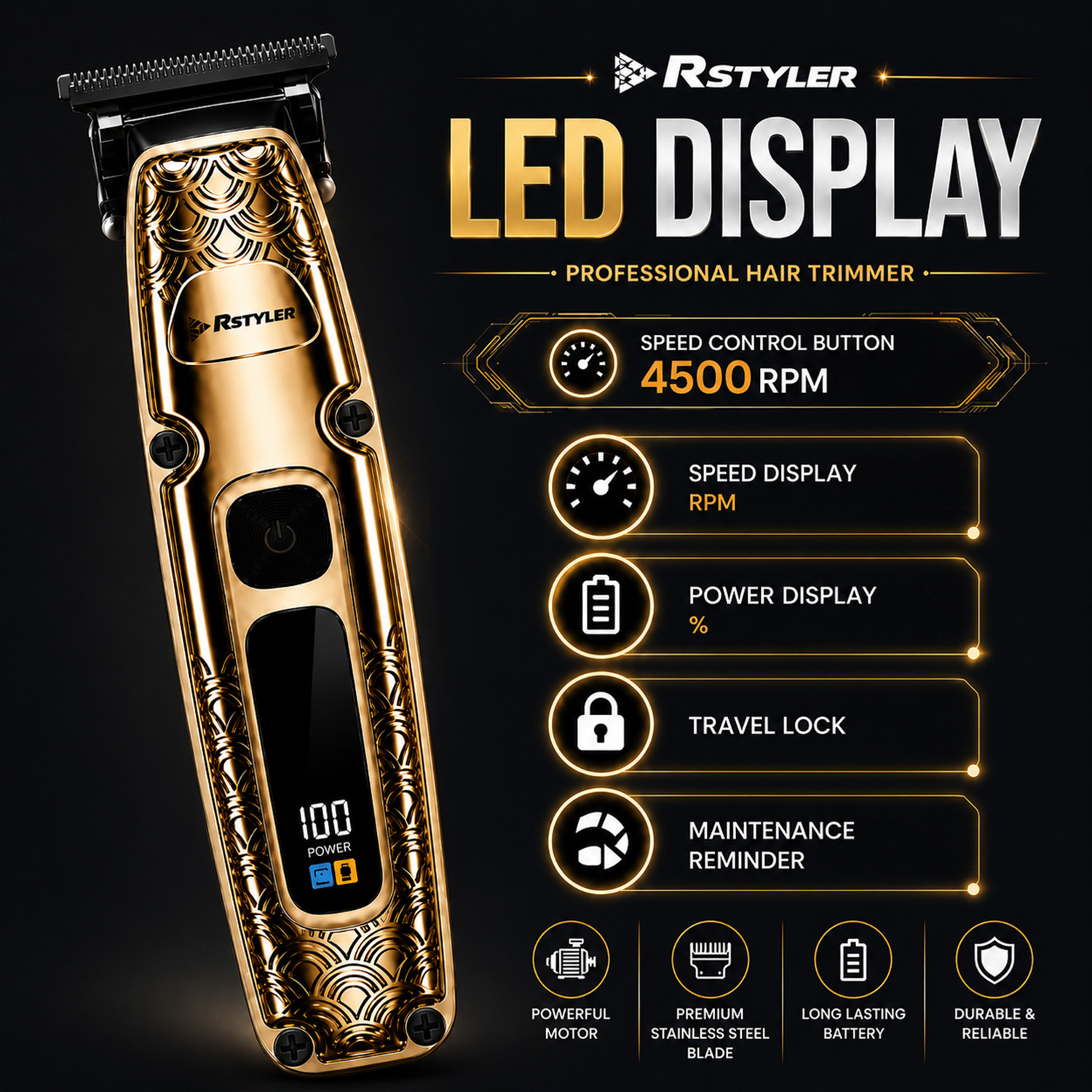 Image of MILDCARES RStyler TitanTrim | LED Display Professional Hair Trimmer | Turbo Speed Motor | Fully Waterproof Trimmer 120 min Runtime 4 Length Settings