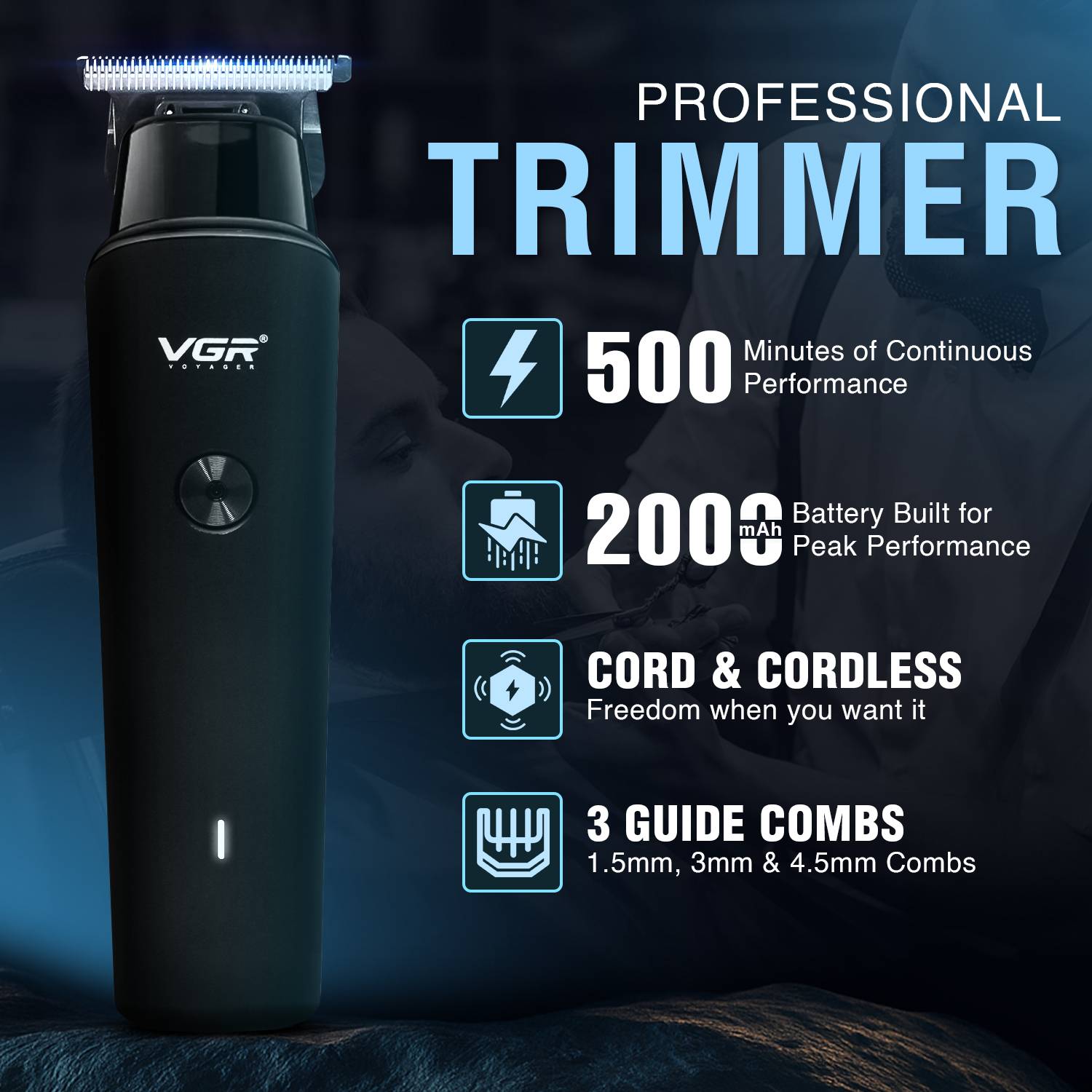 VGR V-933 Trimmer 500 min Runtime 4 Length Settings - Image 2