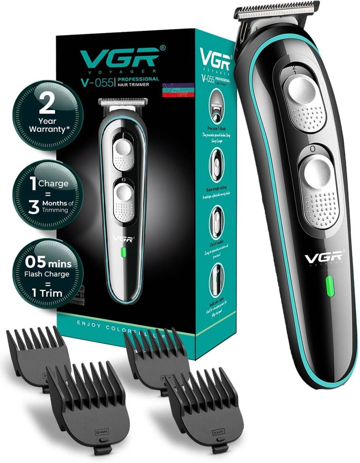 VGR V-055 Hair Trimmer 120 min Runtime 5 Lengths