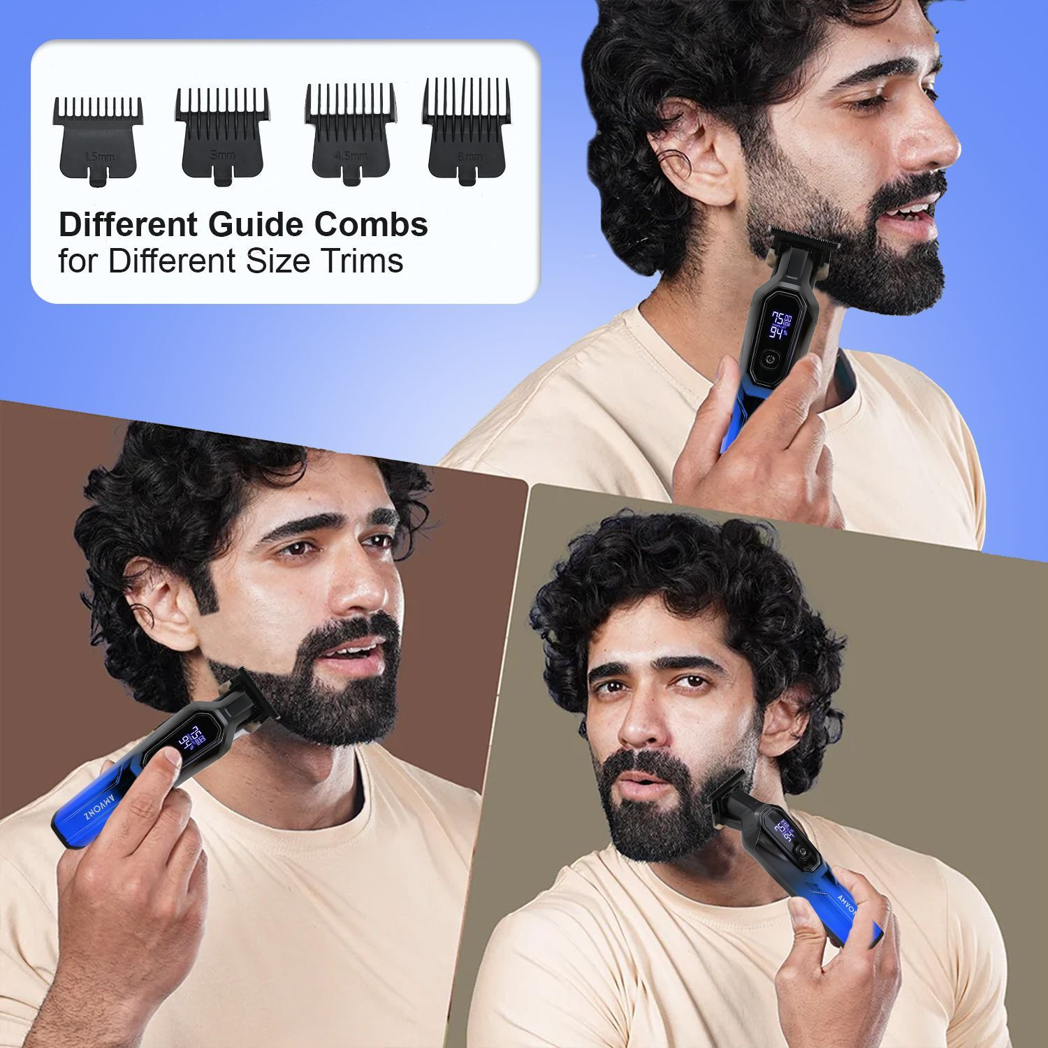 Image of AMVONZ A-101 Professional Hair Trimmer, LED Display, USB Charging Trimmer 150 min Runtime 4 Length Settings