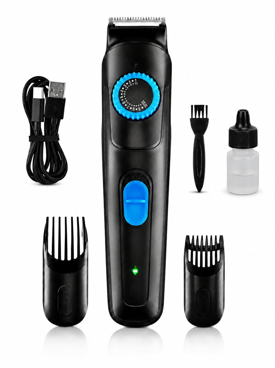 Image of NOYMI Beard Trimmer, Black, Blue, Rechargeable, USB Charging, 2 Comb Attachments Fully Waterproof Trimmer 120 min Runtime 2 Length Settings