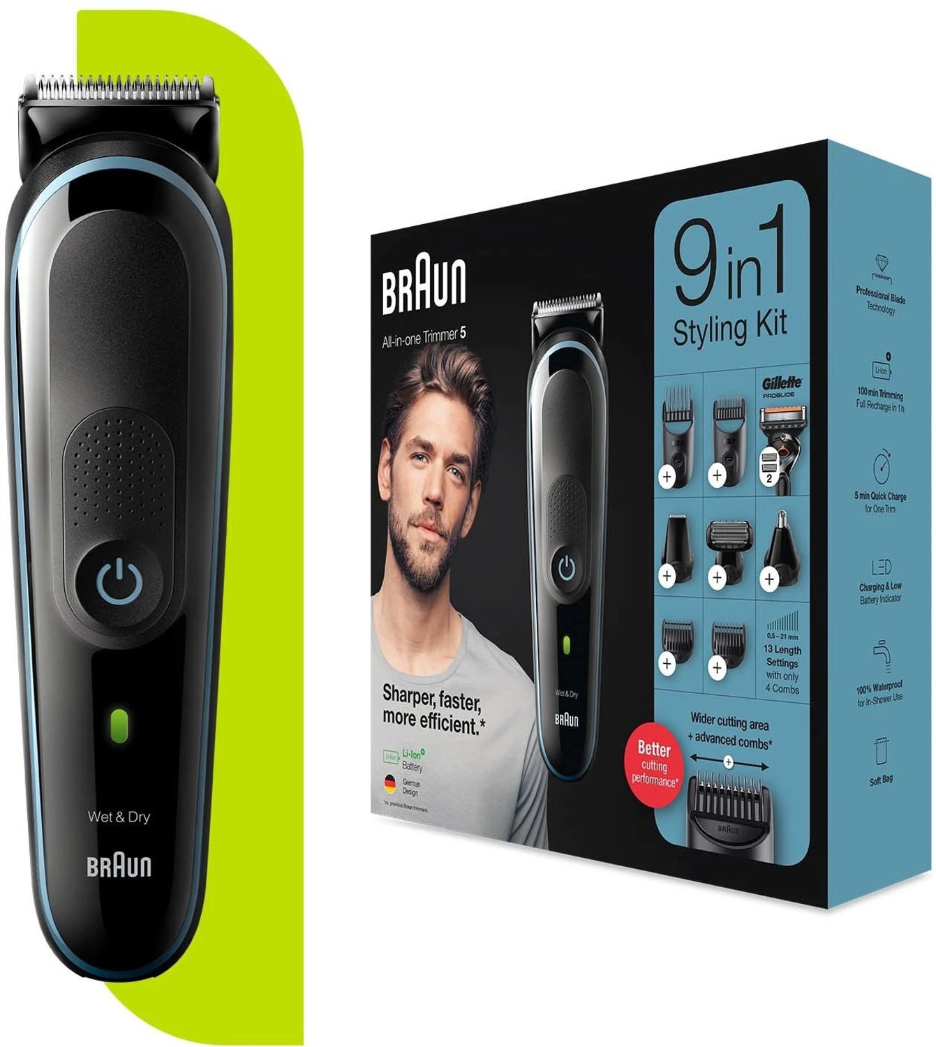 Image of Braun MGK5380, 9-in-1 Beard Trimmer for Men, All-in-One Tool, 7 attachments Trimmer 100 min Runtime 13 Length Settings