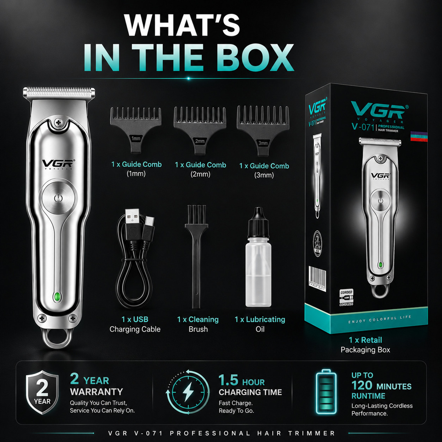 Image of VGR V-071. Trimmer 120 min Runtime 4 Length Settings