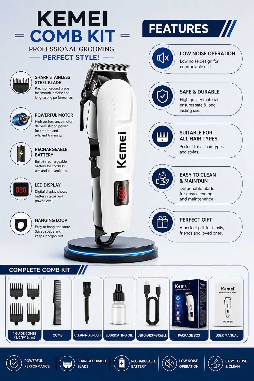 Image of SDMS Cordless Rechargeable Hair Trimmer for Men Trimmer 60 min Runtime 4 Length Settings