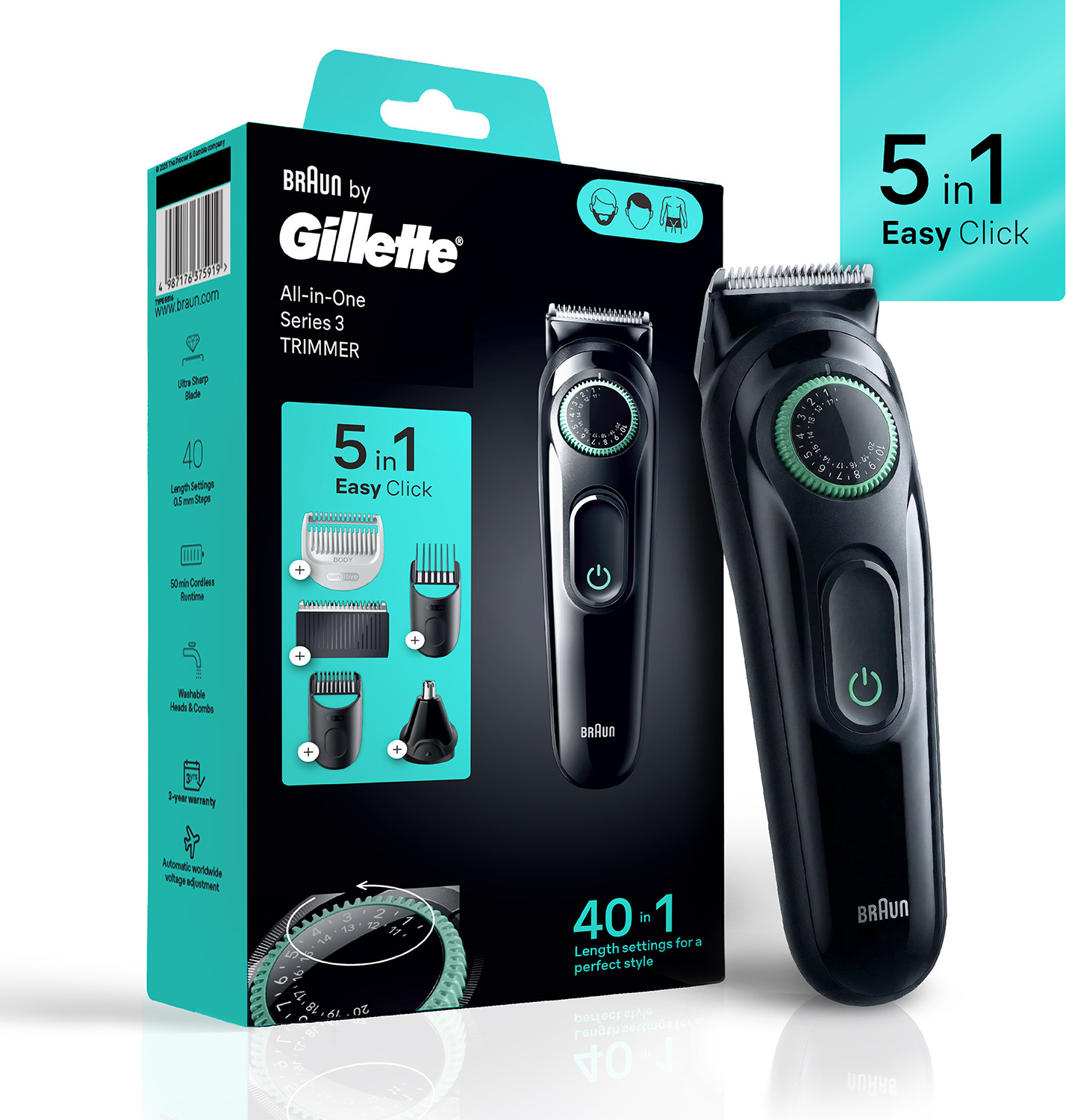 Image of Gillette AIO3 Trimmer 50 min Runtime 40 Length Settings