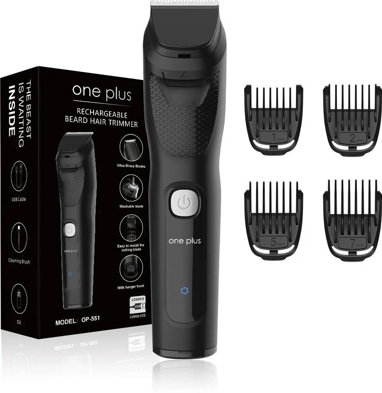 One Plus OP 551 Cordless Professional Hair Trimmer For Men waterproof Trimmer 120 min  Runtime 4 Length Settings