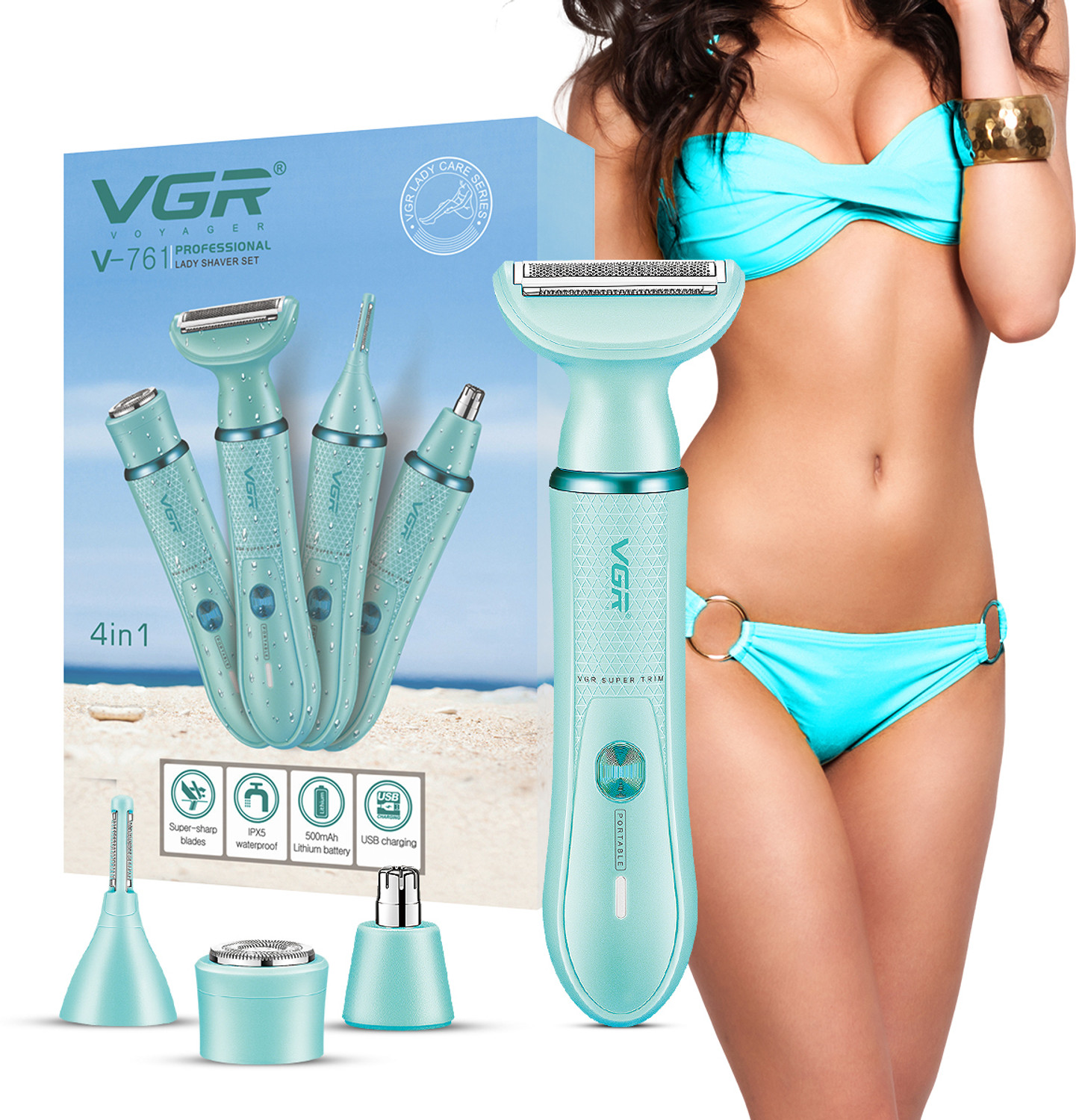 Image of VGR V-761 Female 4-in-1 Body Sensitive Bikini Trimmer 90 min Runtime 4 Length Settings