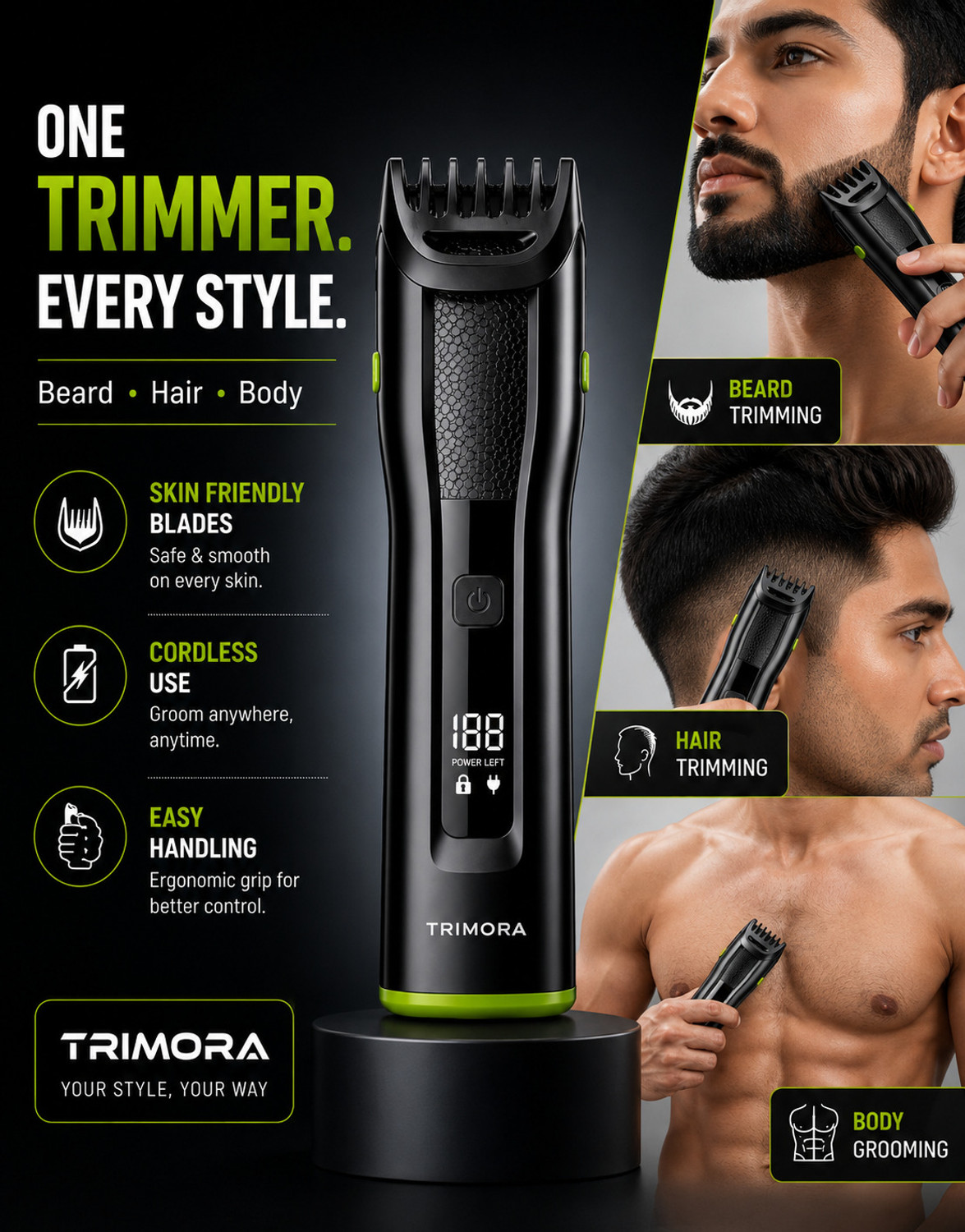 Image of TRIMORA 2IN1 SmartOne T1200D Fully Waterproof Trimmer 180 min Runtime 22 Length Settings