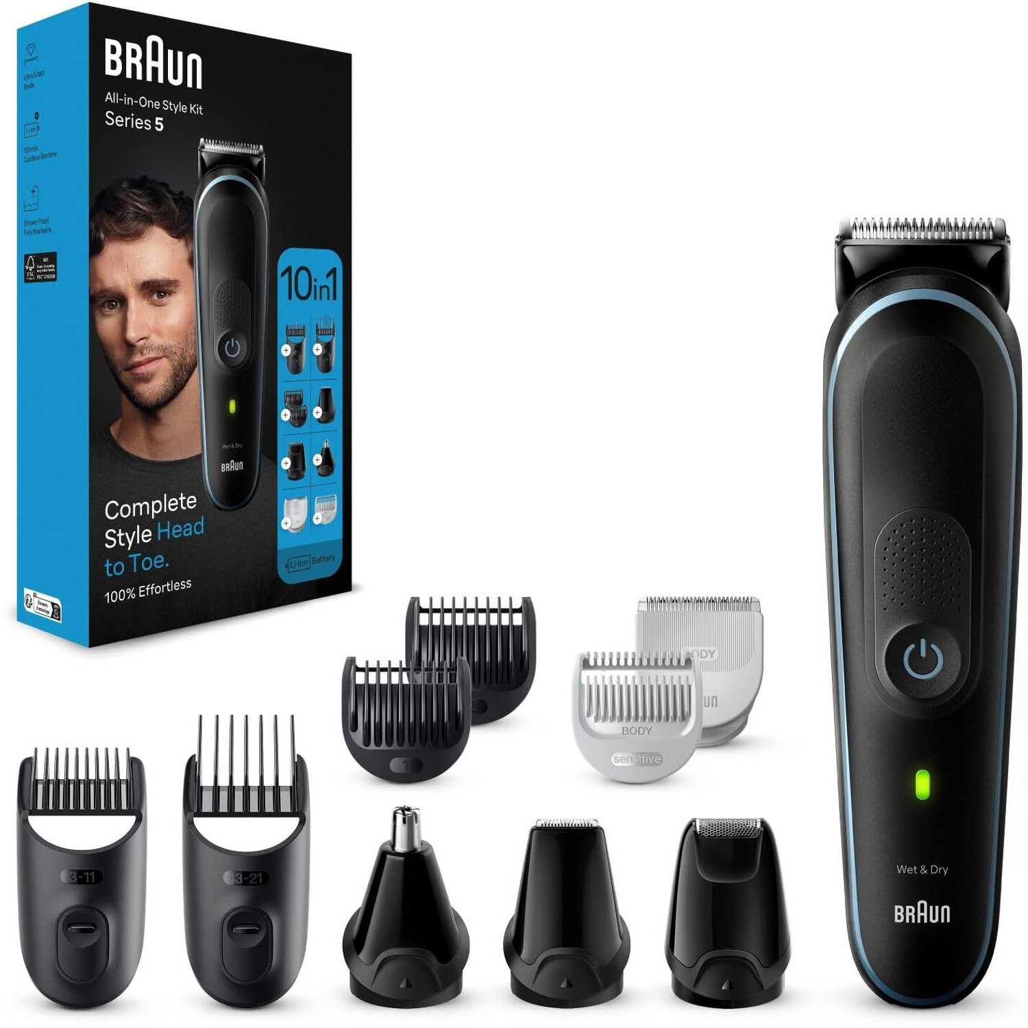 Image of Braun All In One Trimmer | Multi-Grooming Kit for Face, Hair, Body & More Fully Waterproof Grooming Kit 100 min Runtime 40 Length Settings