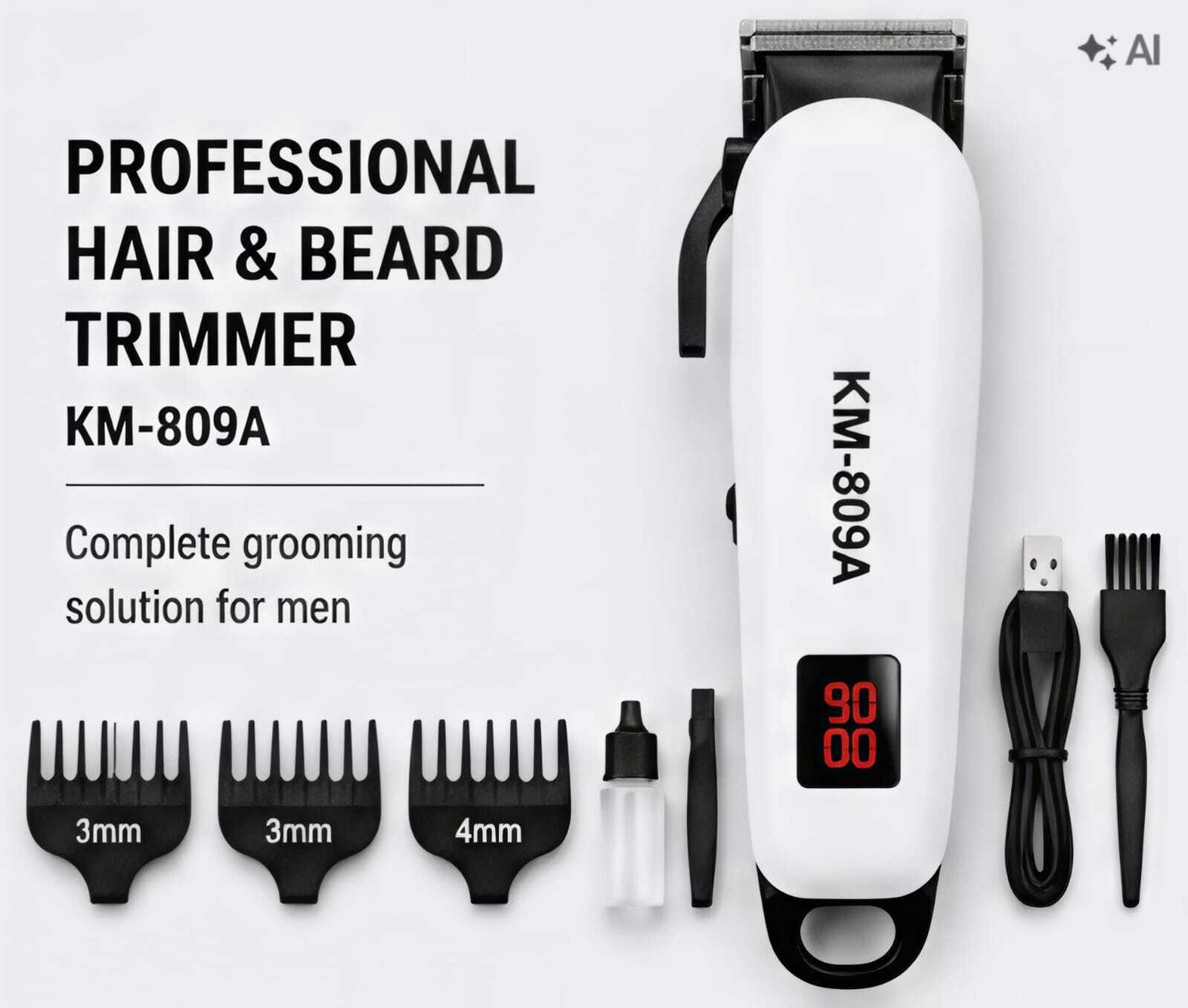 Image of KEMMIE /KM-809-A Trimmer 240 min Runtime 4 Length Settings (White)