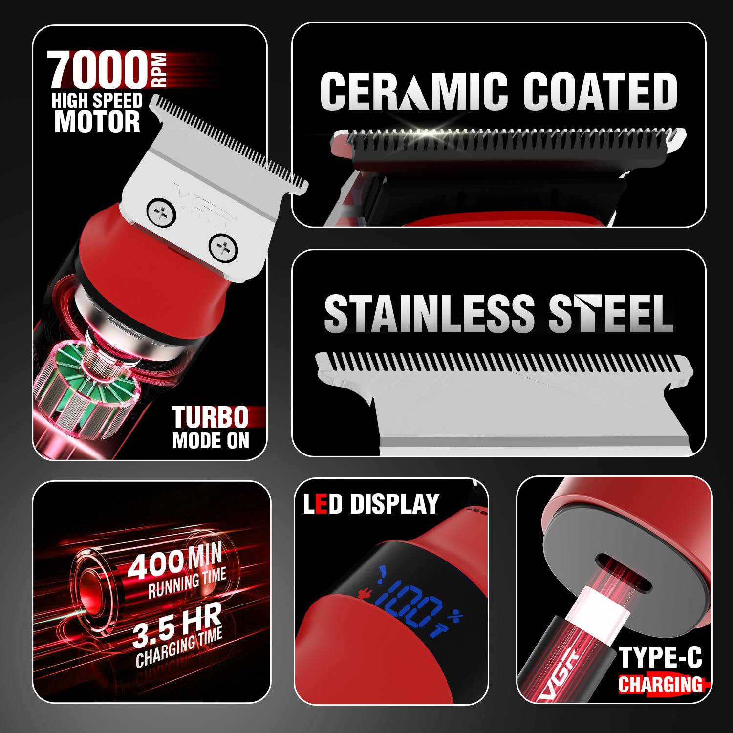 VGR Rosso Professional Trimmer 400 min Runtime - Image 2