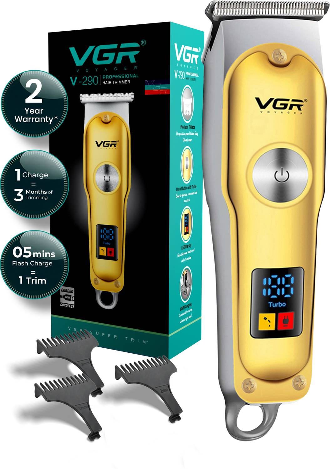 VGR V-290 Hair Clipper with LED Display - Image 1