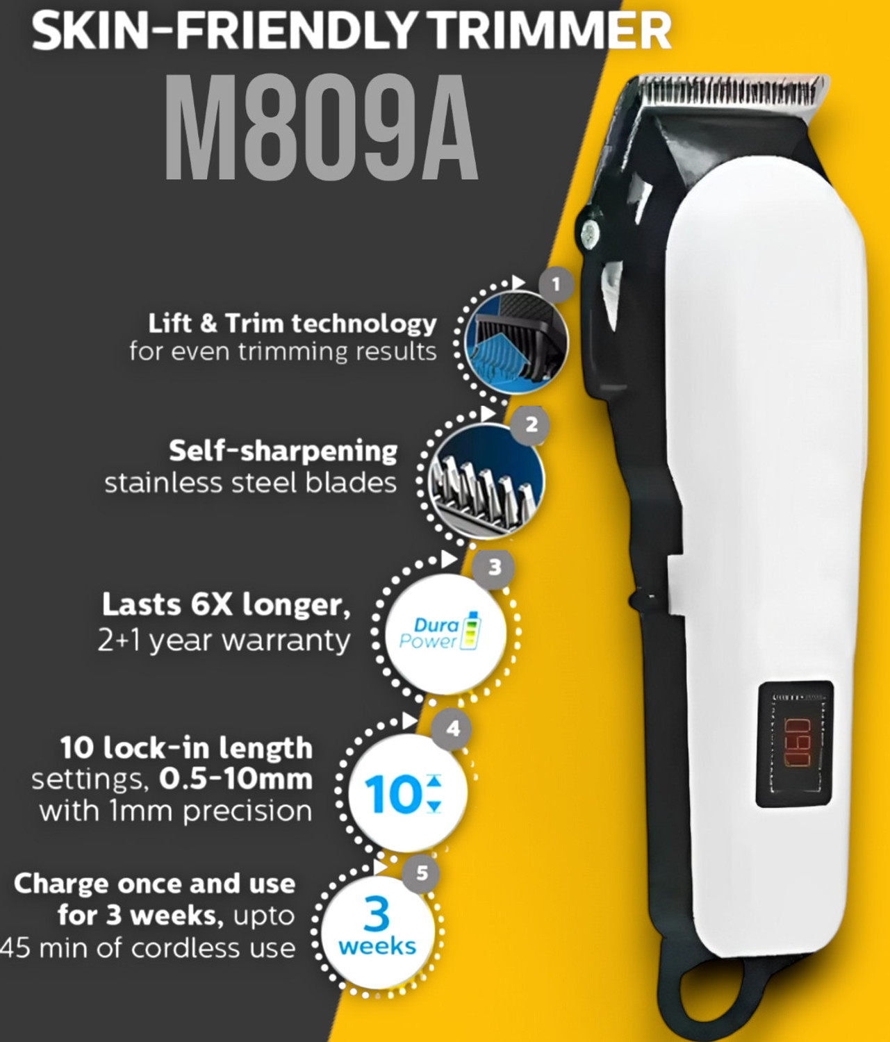 Image of 3BAAN X356 Precision Beard & Hair Trimmer for Men - Cordless, Durable, Easy to Clean Fully Waterproof Trimmer 240 min Runtime 4 Length Settings
