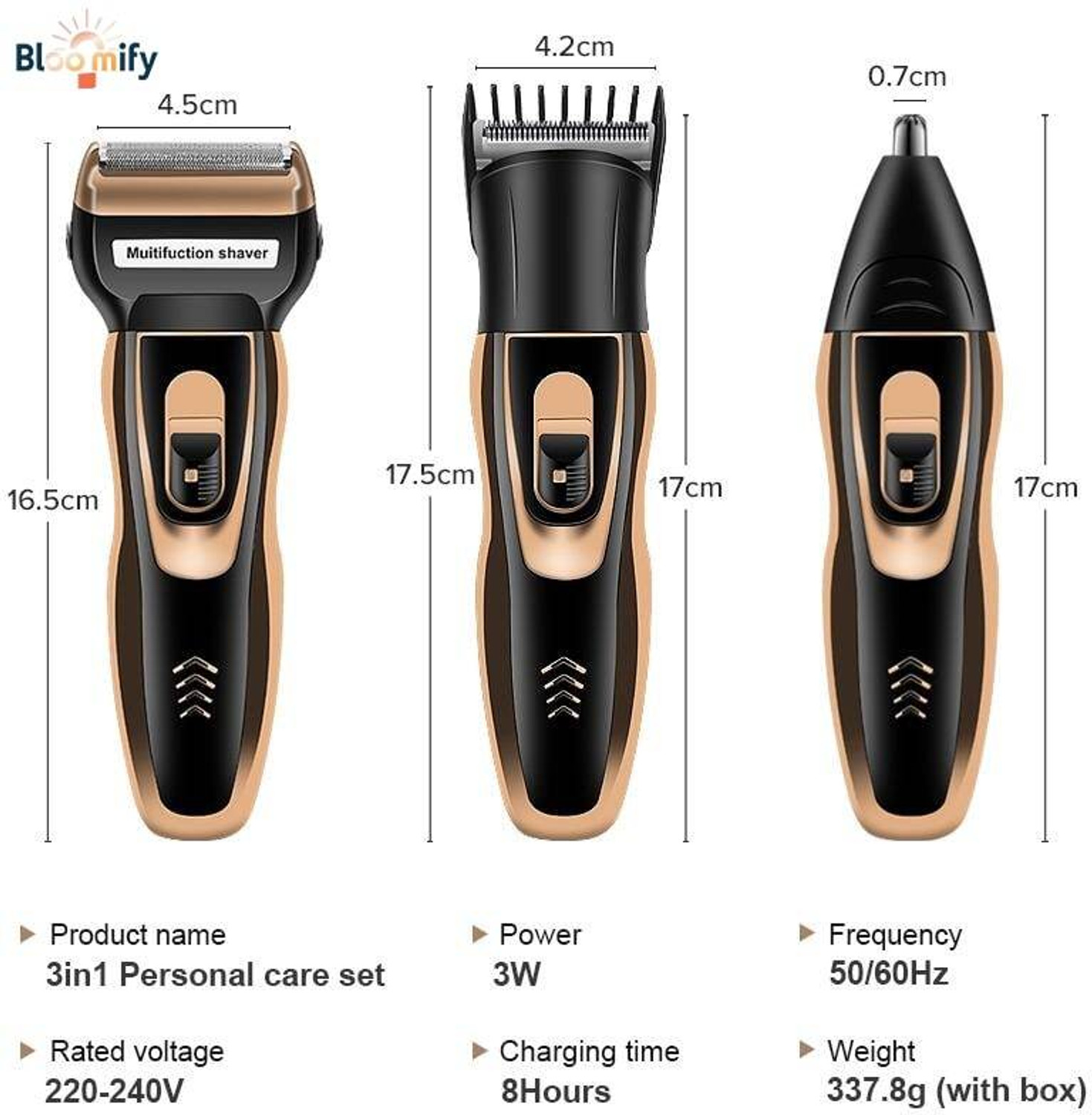 Image of BloomiFy TM 0312 3 IN 1 Multipurpose Trimmer for Men Shaver, Ear , Nose Trimmer 60 min Runtime 4 Length Settings