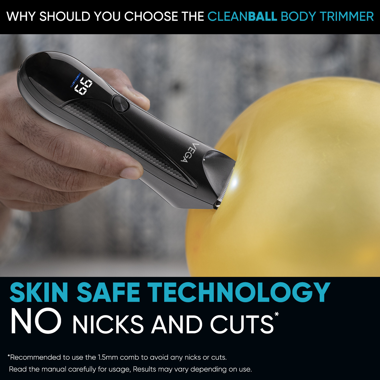 Image of VEGA VHTH-33 IPX5 Waterproof Men Fully Waterproof Trimmer 90 min Runtime 4 Length Settings