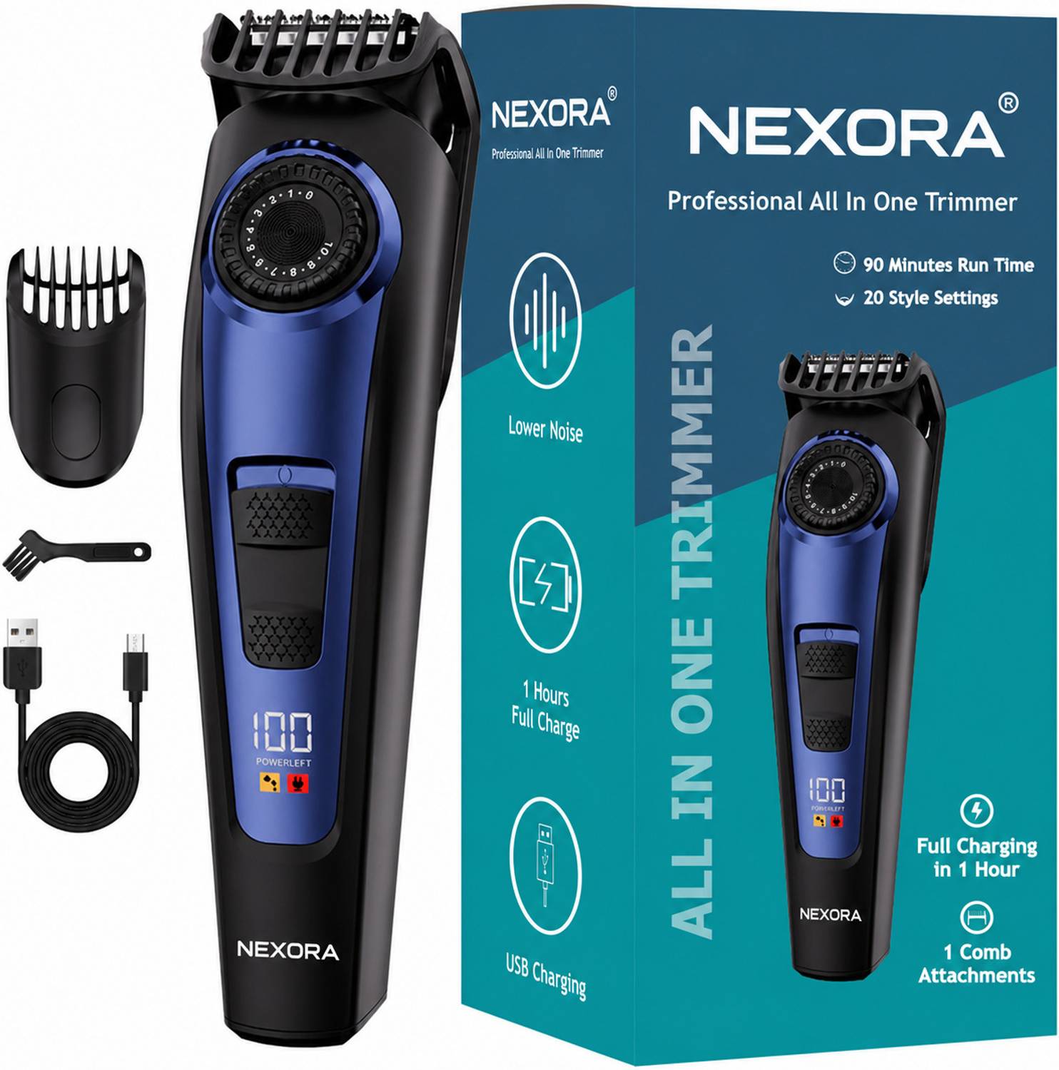 Nexora NEX-5100 Men's 3 in 1 Trimmer for Beard, Body & Hair Grooming Trimmer 120 min Runtime 10 Length Settings