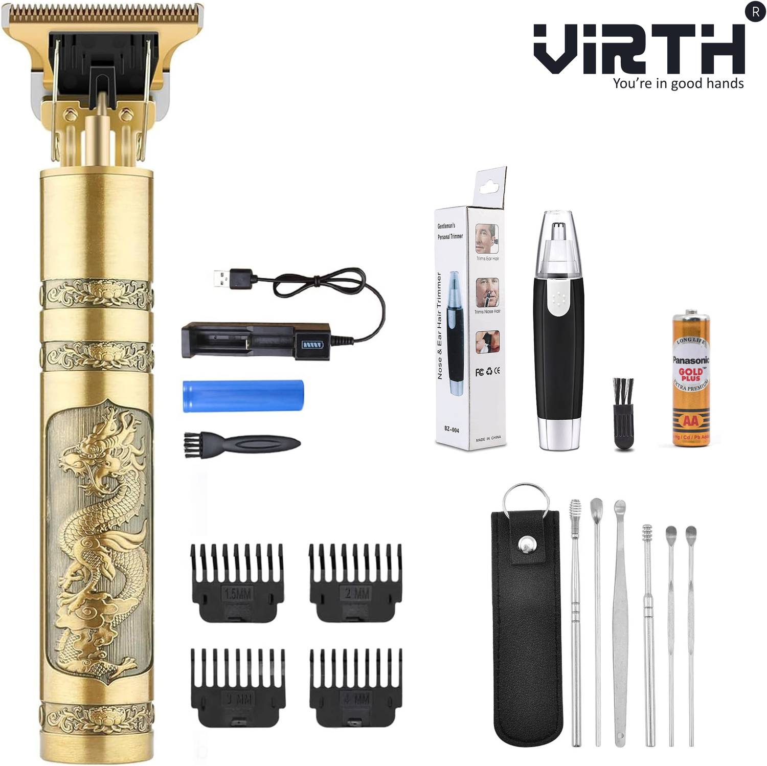 Virth Ear Cleaning Set & Men's Beard Hair Shaver & Nose Clipper C