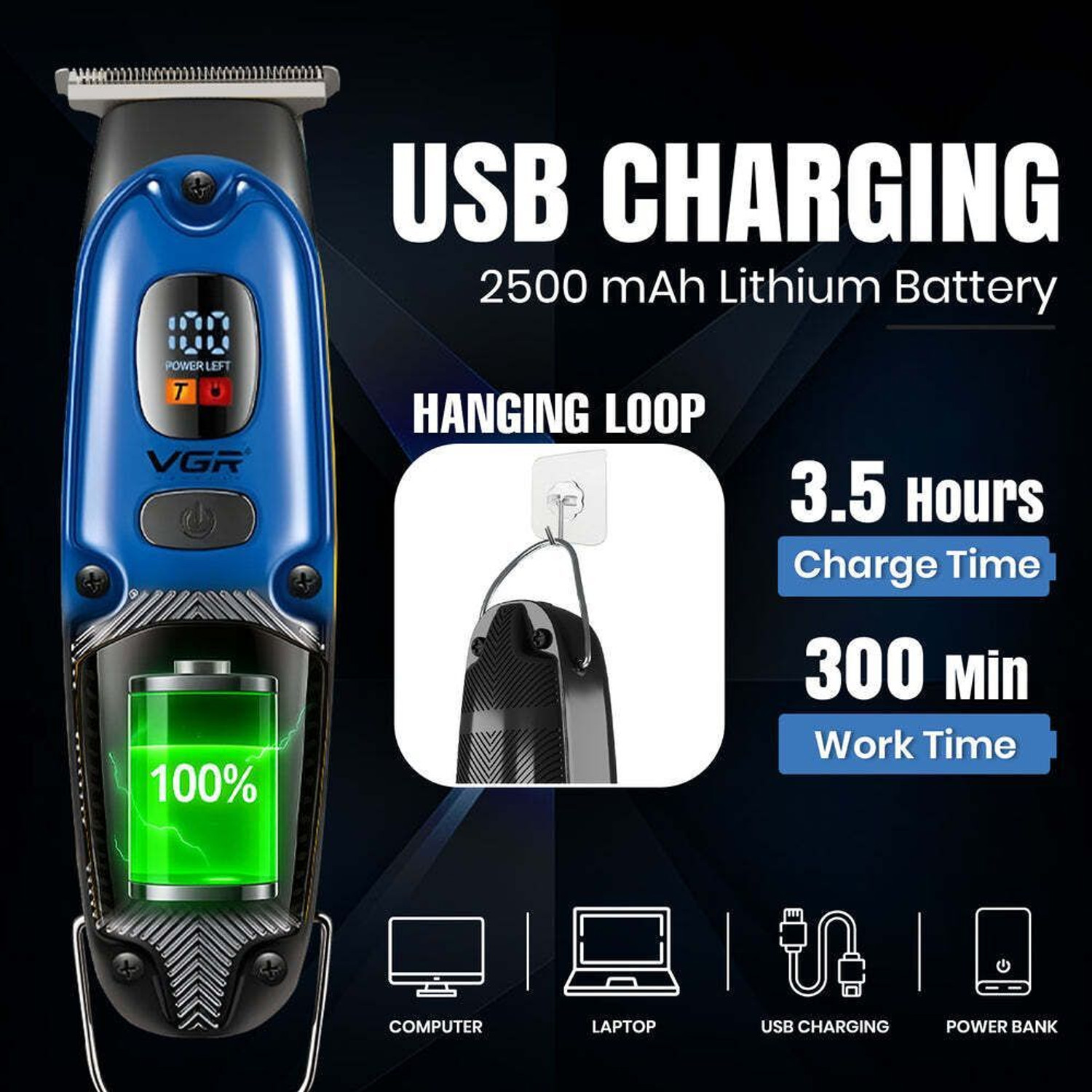 Image of VGR V-981. Fully Waterproof Trimmer 150 min Runtime 4 Length Settings