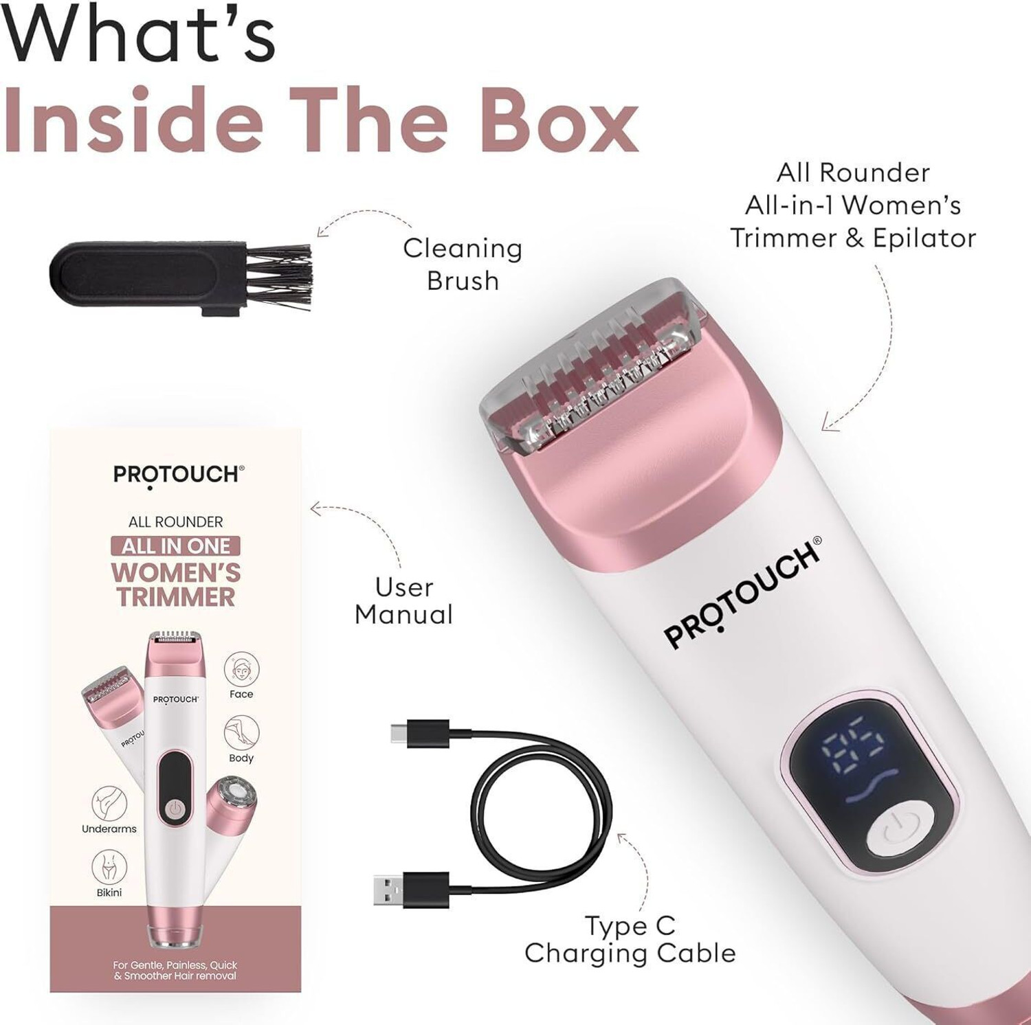 Image of PROTOUCH Women trimmer Fully Waterproof Body Groomer 90 min Runtime 5 Length Settings