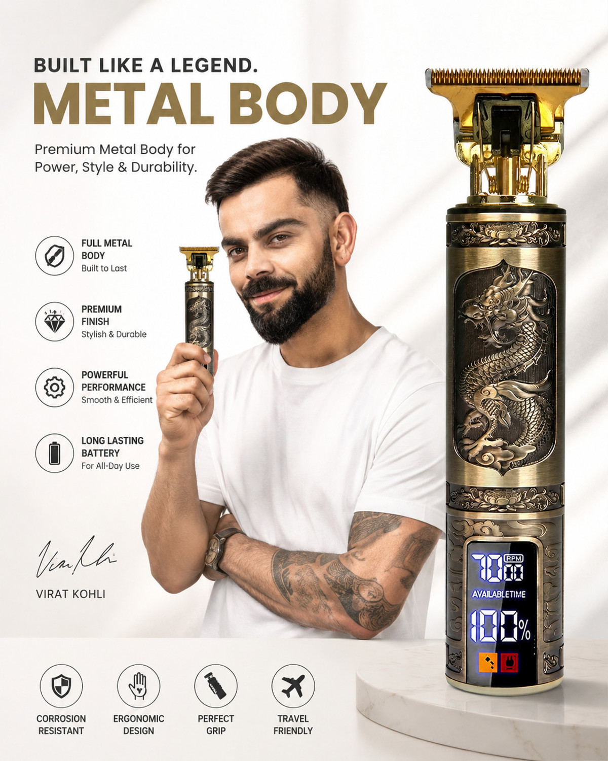 Image of Misuhrobir Beard Hair Trimmer For Men Fully Waterproof Trimmer 180 min Runtime 5 Length Settings