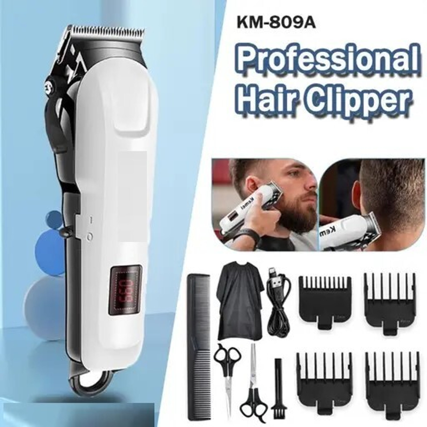 Image of KEMMIE 809a k.m Professional Hair.Clipper with LED Display Trimmer 240 min Runtime 4 Length Settings