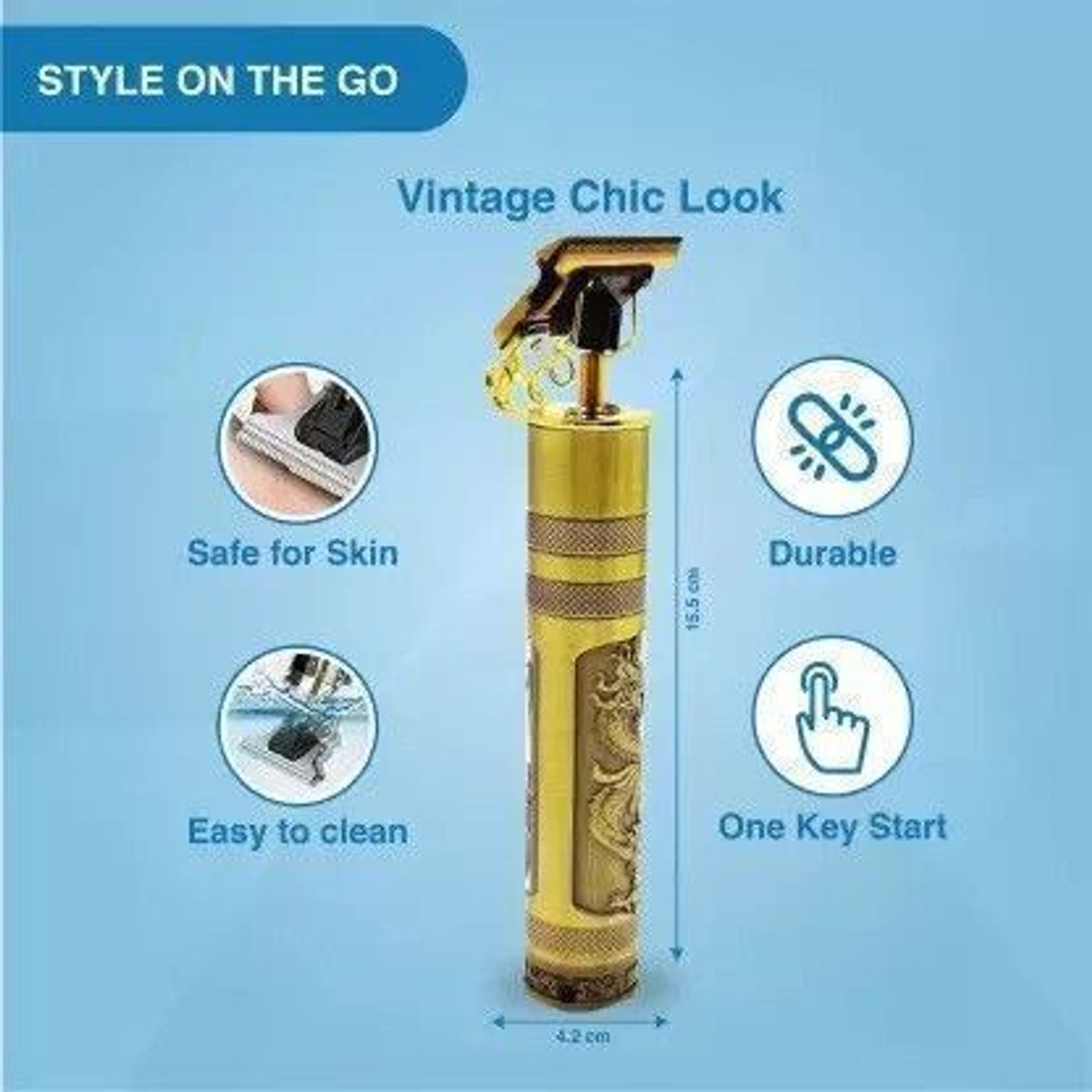 Image of Profiline Waterproof Vintage -T9 Hair Cutting Metal Body Trimmer USB charging 0mm Cutting Trimmer 60 min Runtime 4 Length Settings