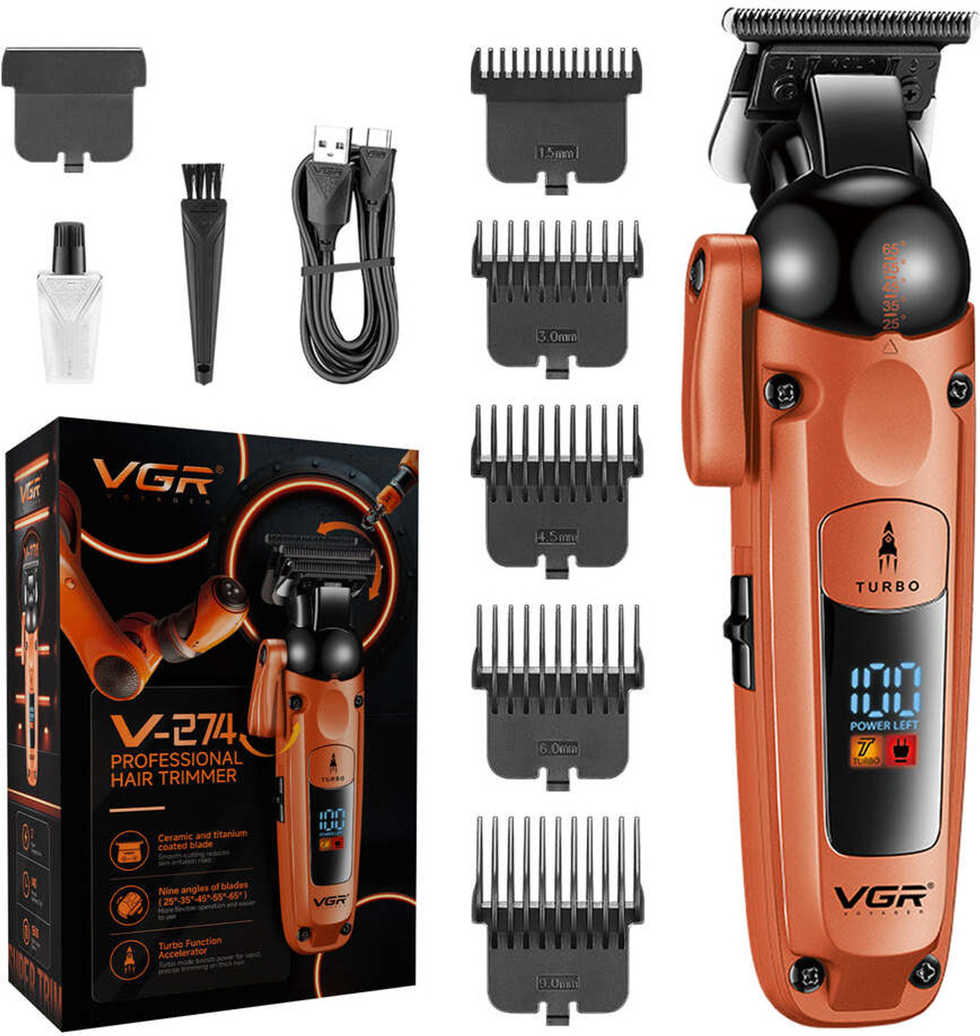 Image of VGR v-274 Fully Waterproof Trimmer 140 min Runtime 9 Length Settings