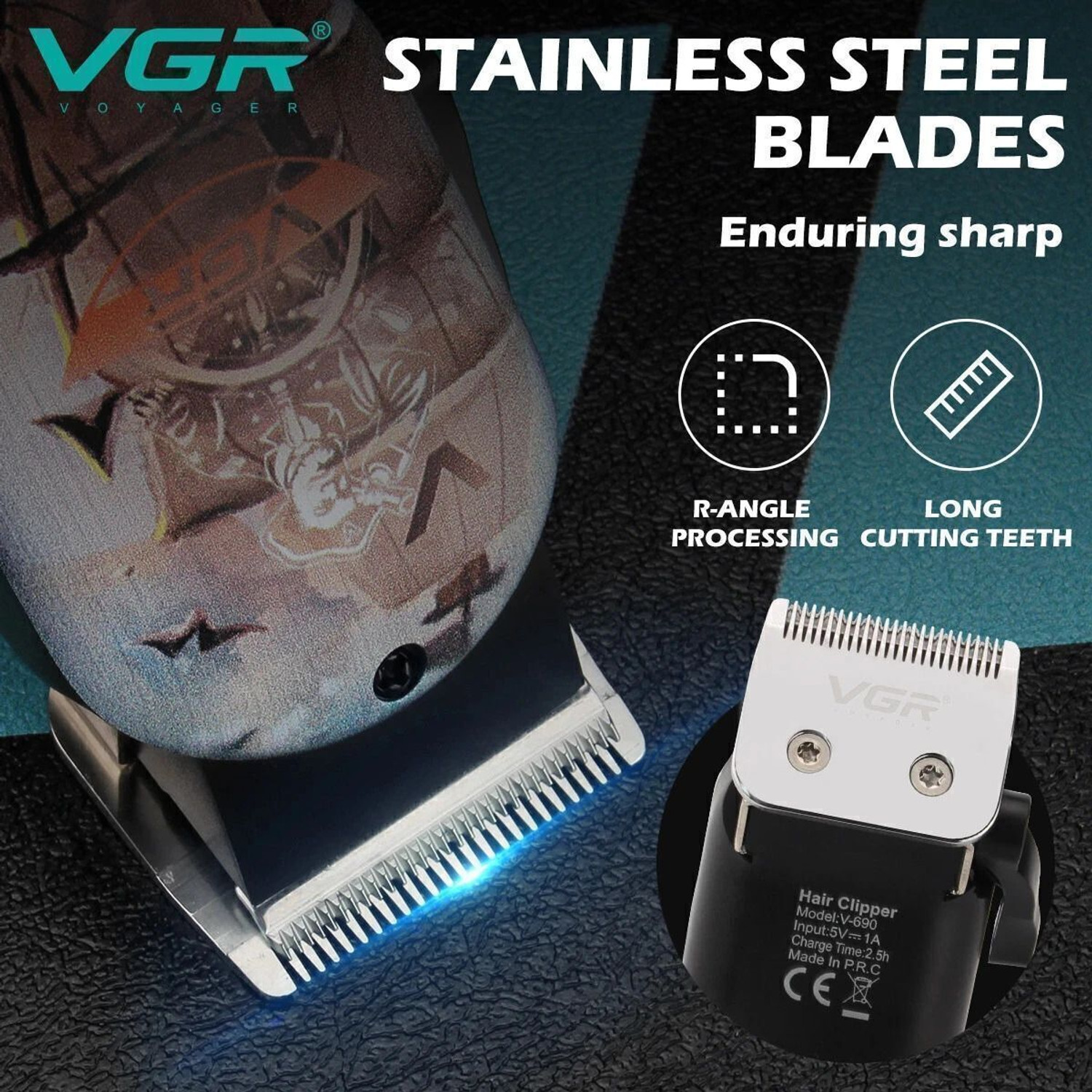 Image of VGR V-690 Professional Hair Clipper Trimmer 150 min Runtime 8 Length Settings
