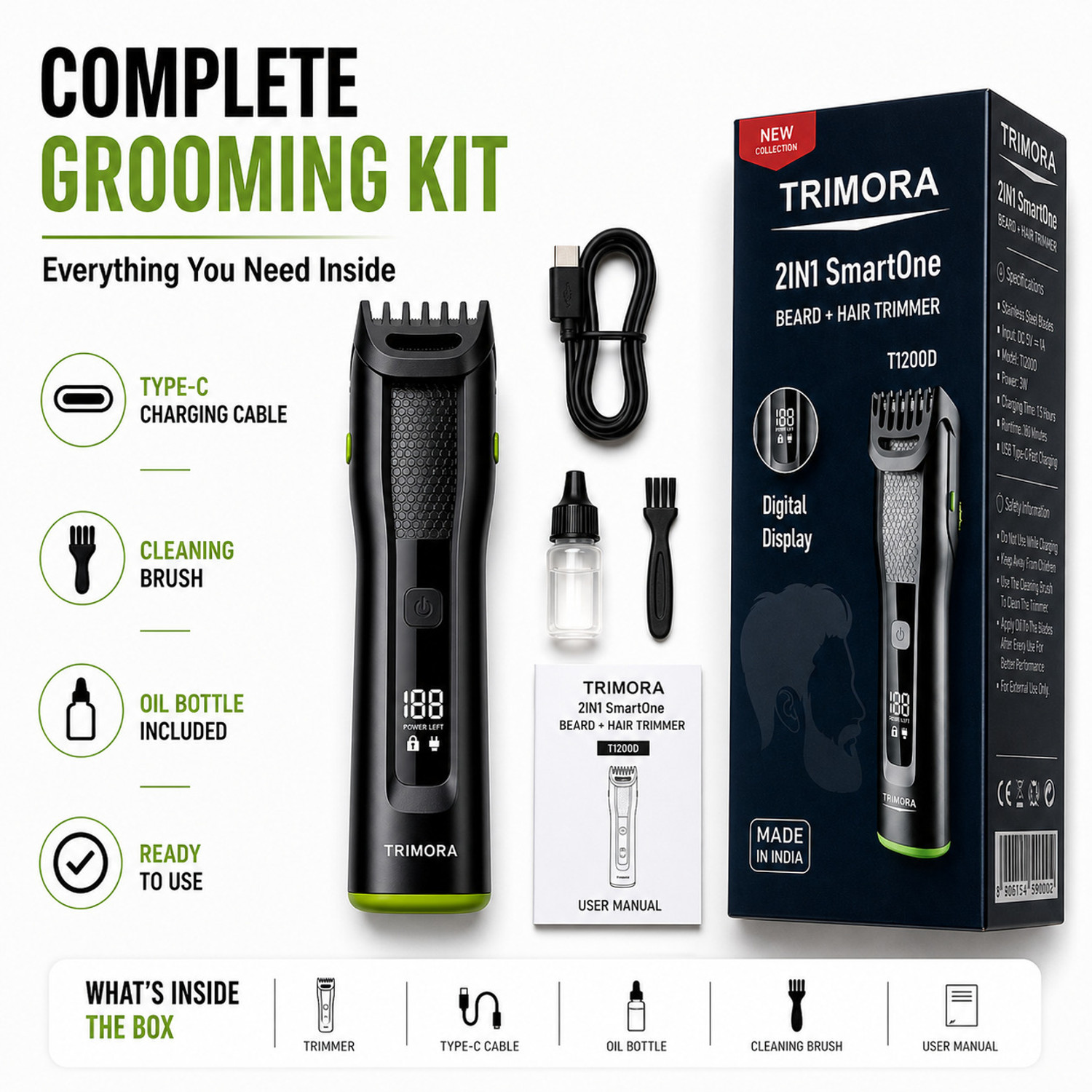 Image of TRIMORA 2IN1 SmartOne T1200D Fully Waterproof Trimmer 180 min Runtime 20 Length Settings