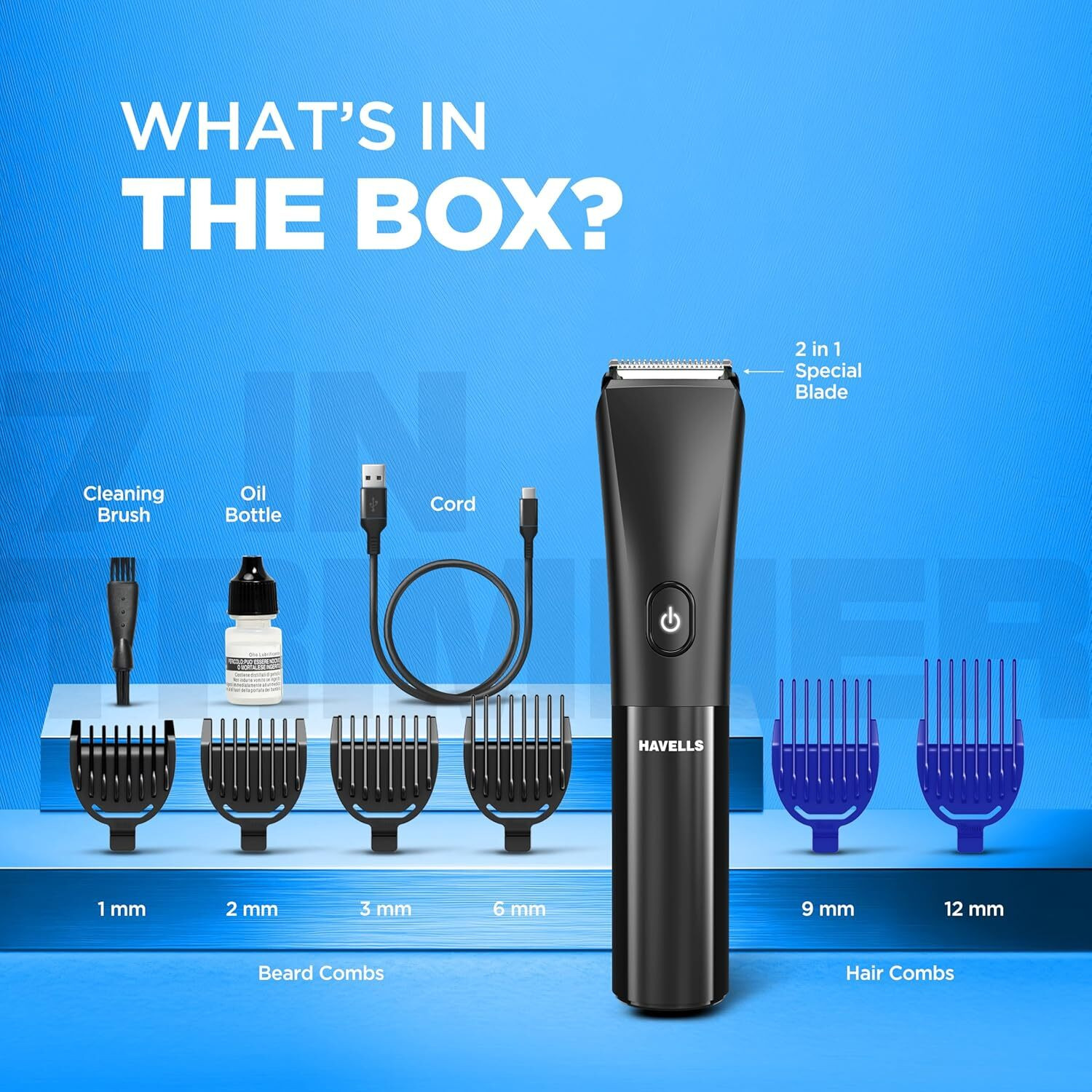 Image of HAVELLS BT4001 Beard & Hair 7 in 1 Trimmer 90 min Runtime 7 Length Settings