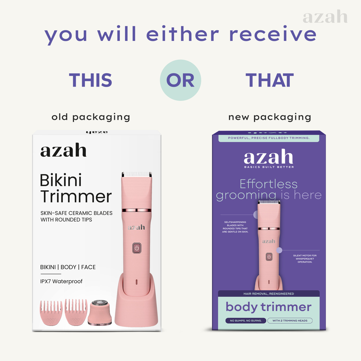 Image of AZAH Rechargeable Bikini Trimmer for Women | Multipurpose Body & Intimate Trimmer 120 min Runtime 4 Length Settings