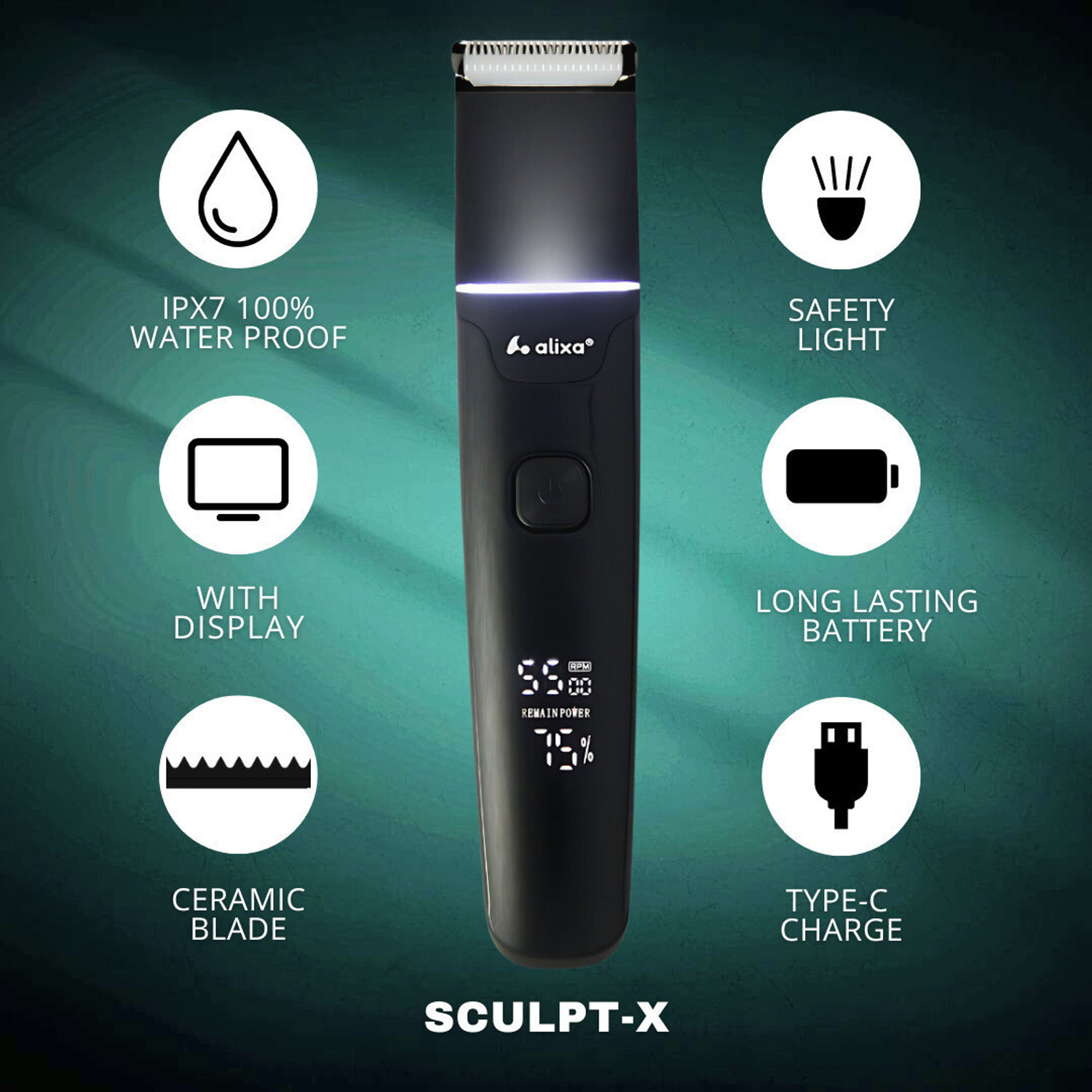 Image of Alixa SCULPTX-10 Fully Waterproof Body Groomer 90 min Runtime 5 Length Settings